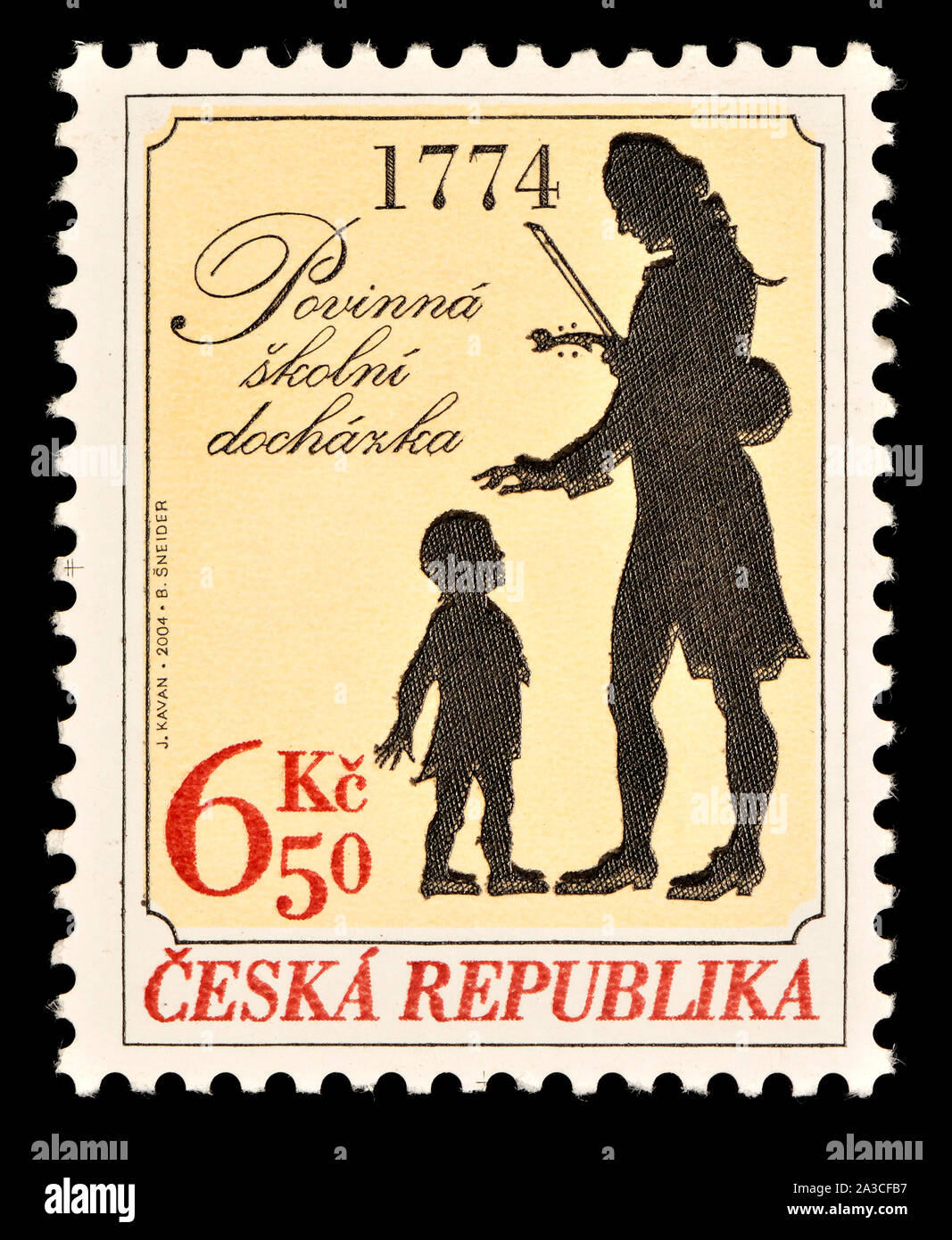 Ceco francobollo (2004): obbligatoria la frequenza scolastica nelle terre ceche dal 1774 Foto Stock