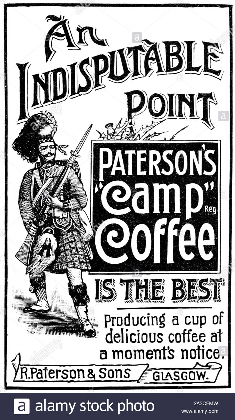 Era Vittoriana, Paterson's Camp Caffè, pubblicità d'epoca dal 1899 Foto Stock
