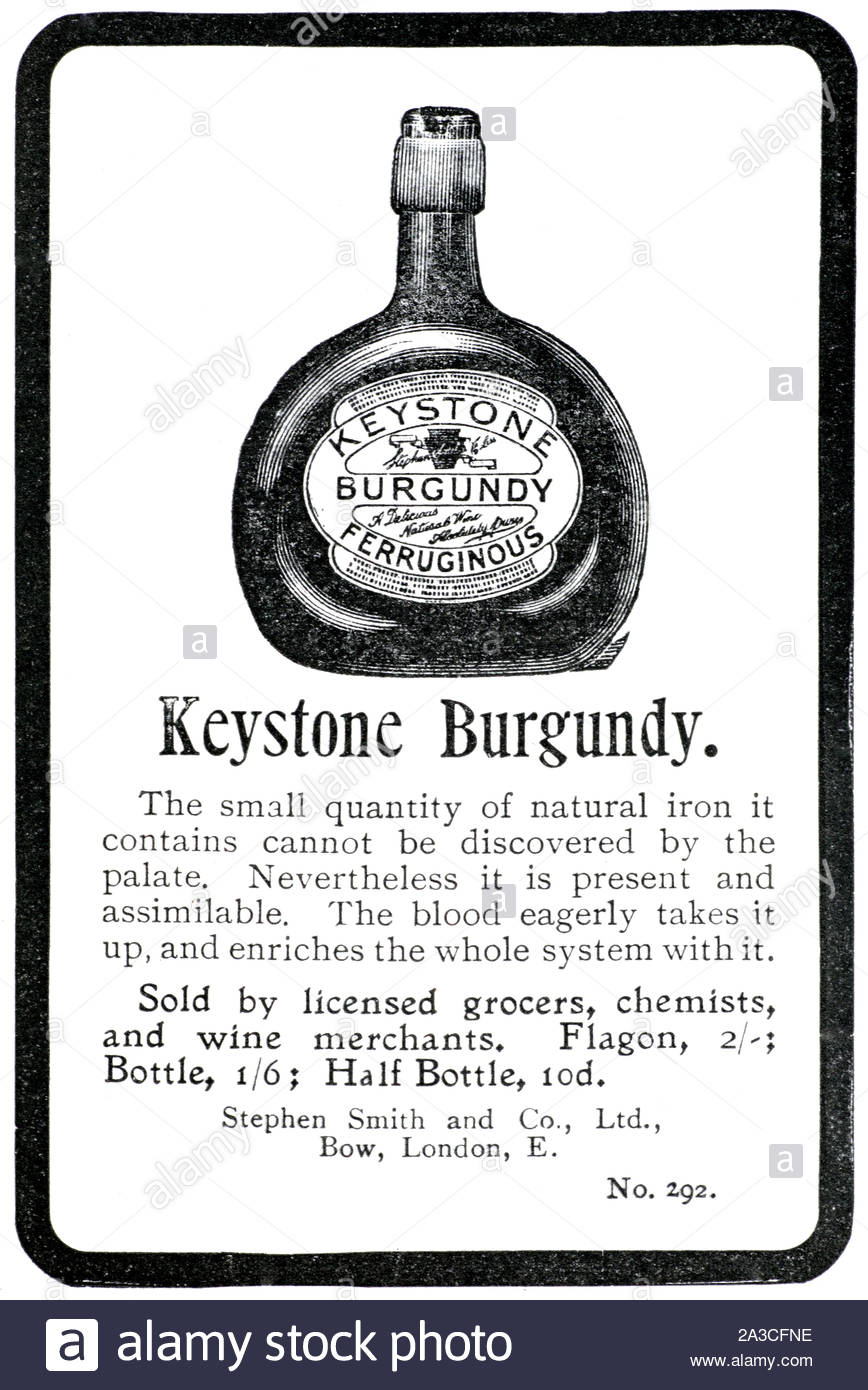 Era Vittoriana, Keystone Borgogna, pubblicità d'epoca dal 1899 Foto Stock