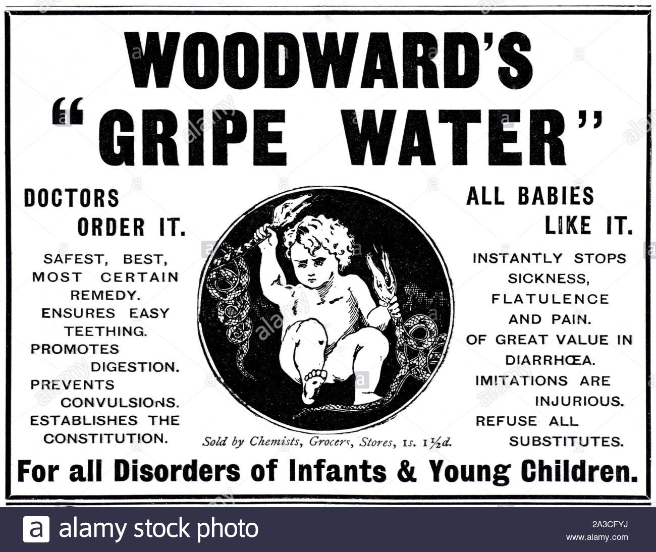 Era Vittoriana, Woodward's lamentela acqua, pubblicità d'epoca dal 1899 Foto Stock