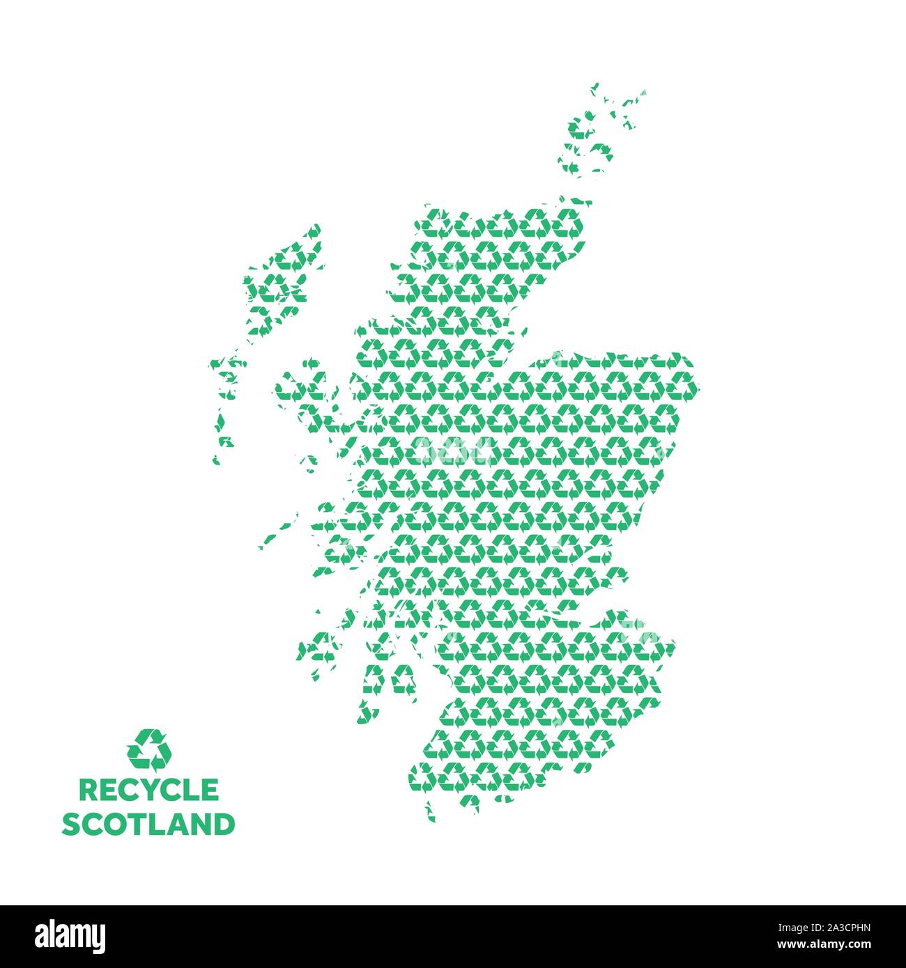 Scozia mappa fatta dal simbolo di riciclaggio. Concetto ambientale Illustrazione Vettoriale