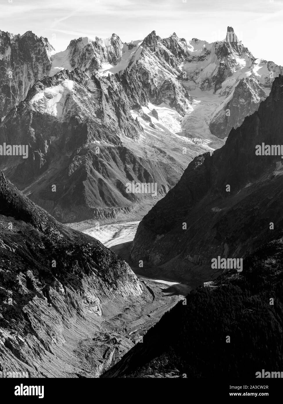 Mrer de Glace visto dall'Aiguilles Rouges, Chamonix-Mont-Blanc valley, Haute-Savoie, Aura Regione, Francia Foto Stock