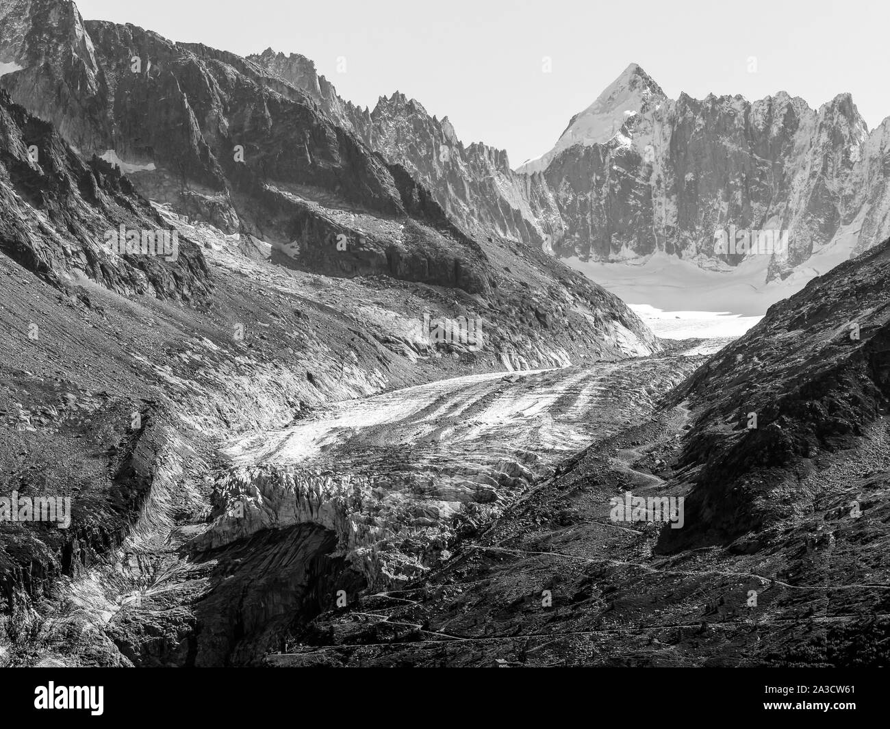 Argentiere Glacier visto dall'Aiguilles Rouge balcone, Chamonix Alta Savoia, Aura Regione, Francia Foto Stock