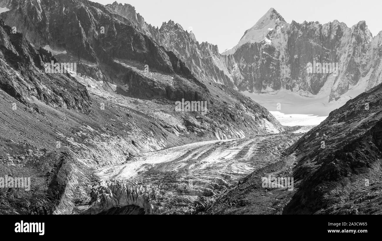 Argentiere Glacier visto dall'Aiguilles Rouge balcone, Chamonix Alta Savoia, Aura Regione, Francia Foto Stock