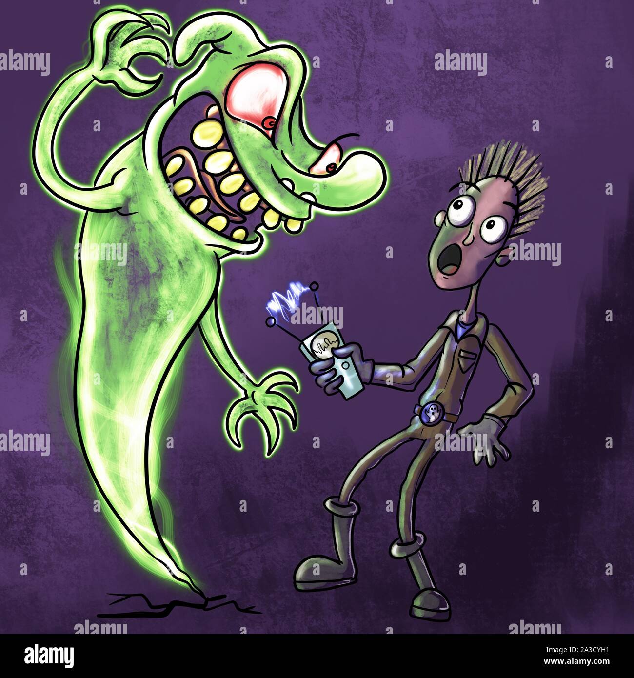 Ghost Hunter e illustrazione fantasma Foto Stock