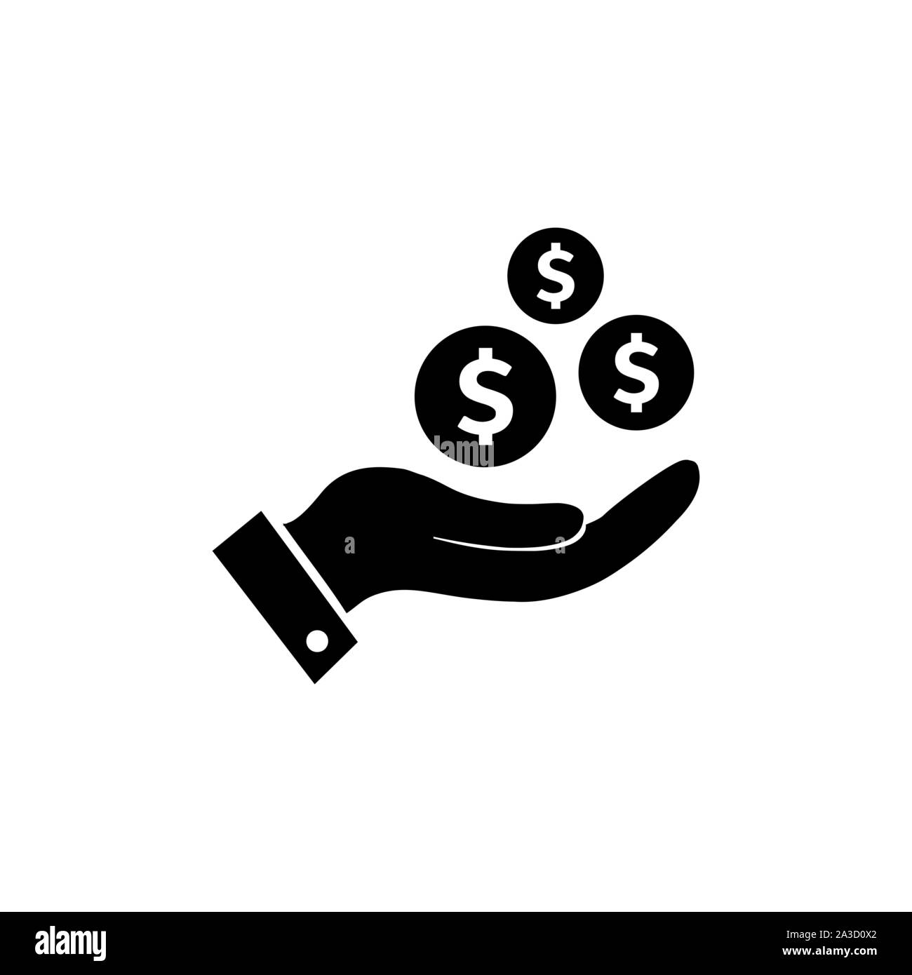 Icona guadagna denaro. Simbolo denaro in mano. Illustrazione Vettoriale