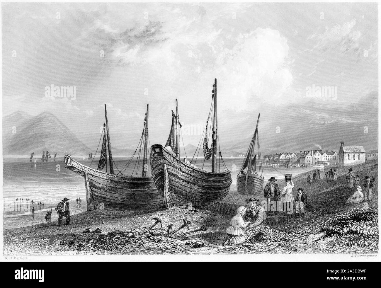 Una incisione di Allonby, Cumbria scansionati ad alta risoluzione da un libro stampato in 1842. Ritiene copyright free. Foto Stock