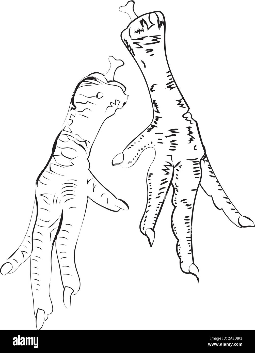Grunge piedi di pollo illustrazione in bianco e nero. Illustrazione Vettoriale