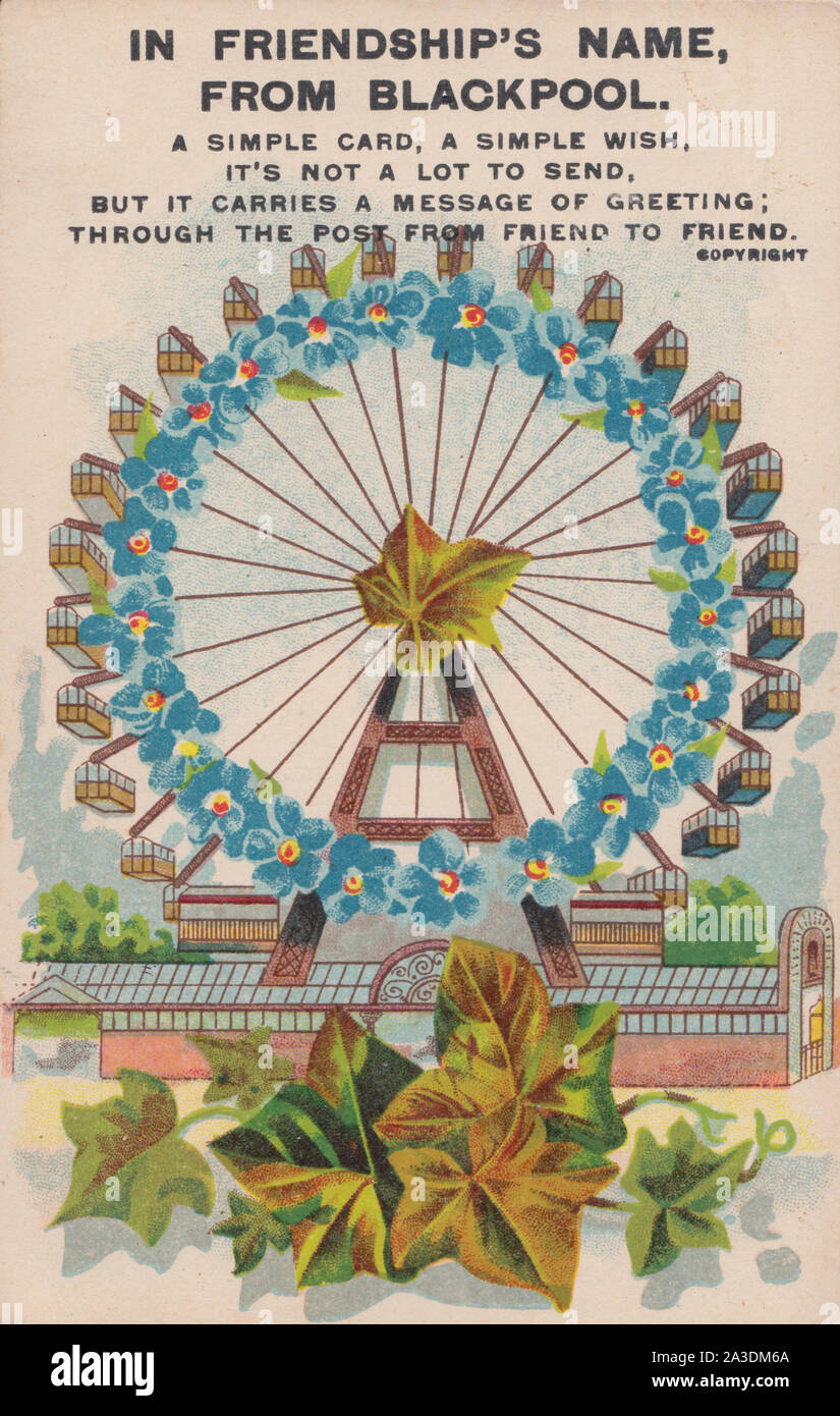 Vintage Edwardian Saluti Cartolina che mostra il Blackpool ruota grande. In amicizia il nome dal Blackpool. Foto Stock
