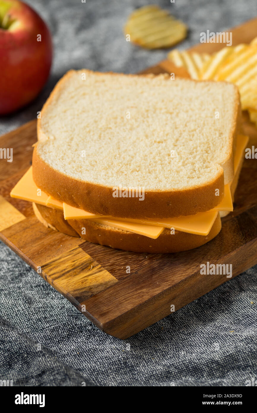 In casa il formaggio americano lavorato in sandwich con patate fritte Foto Stock