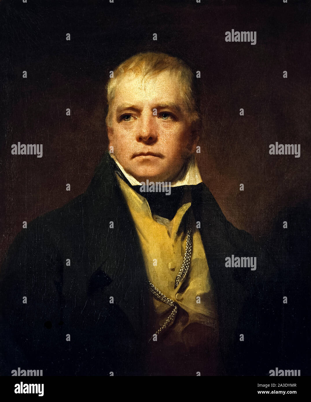 Sir Walter Scott (1771-1832) autore scozzese, poeta e storico le cui opere rimangono classici della letteratura inglese. Pittura di olio da Sir Henry Raeburn (1756-1823) dipinse nel 1822. Foto Stock