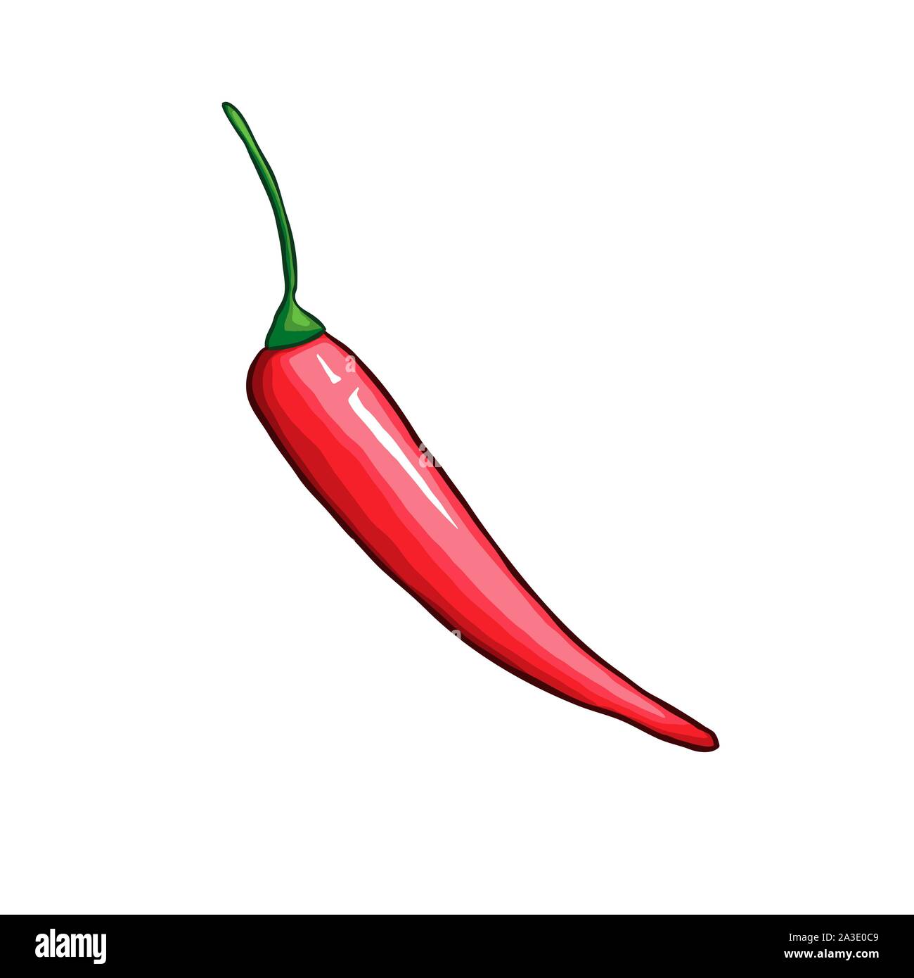 Chili Pepper unico disegnato a mano illustrazione vettoriale. Tradizionale cibo messicano ingrediente simbolo del fumetto. Naturale Verdure piccanti, gustose spezie organico. Deliziosa cayenne, jalapeno rosso Illustrazione Vettoriale