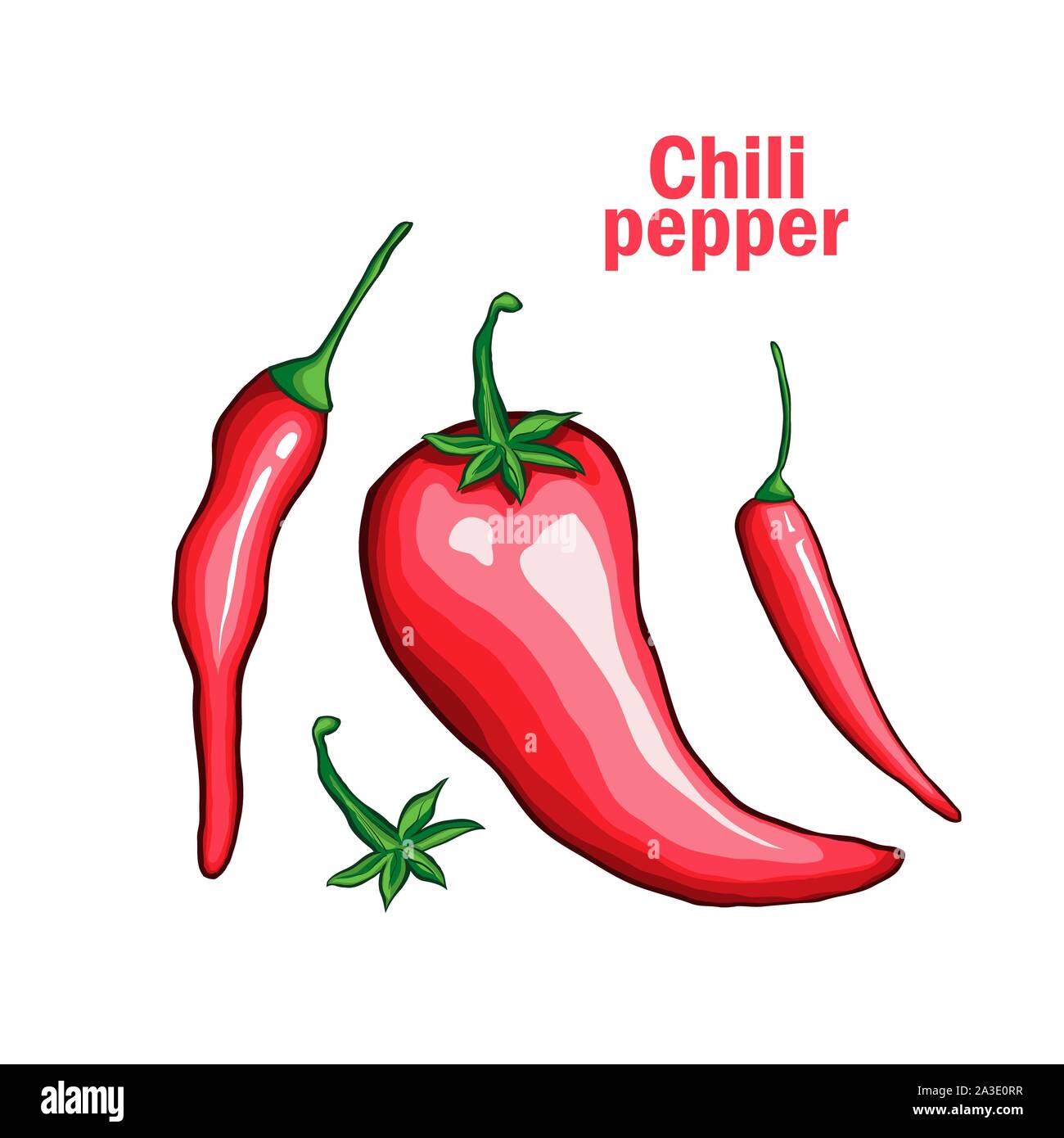 Chili Pepper unico disegnato a mano illustrazione vettoriale con lettring manoscritta. Tradizionale cibo messicano ingrediente simbolo del fumetto. Naturale Verdure piccanti, gustose spezie organico. Deliziosi jalapeno rosso Illustrazione Vettoriale
