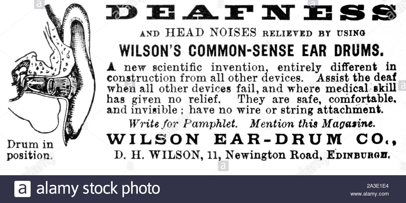 Era Vittoriana, Wilson l orecchio tamburi, pubblicità d'epoca dal 1899 Foto Stock