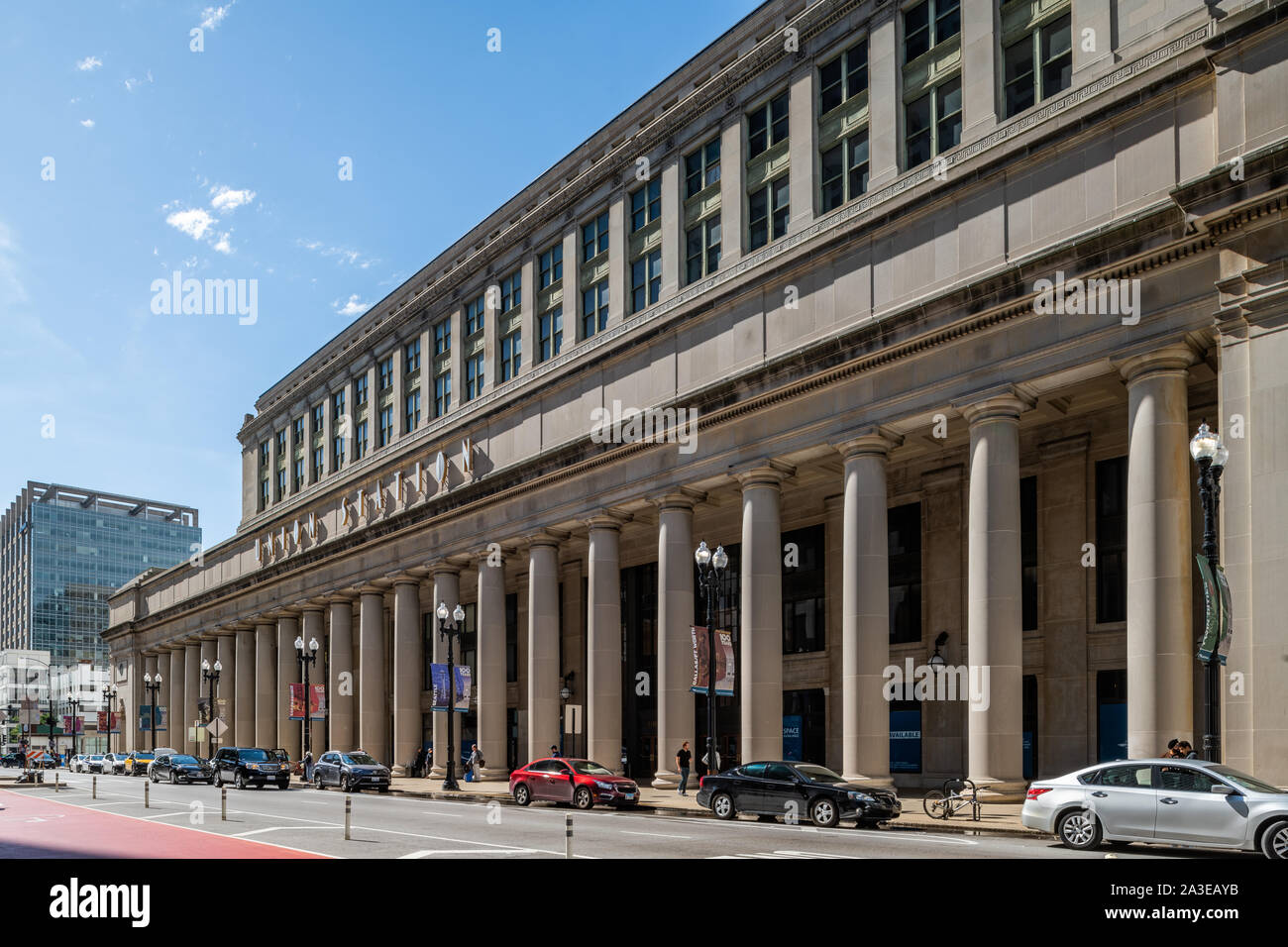 Esterno del Chicago Union Station Foto Stock