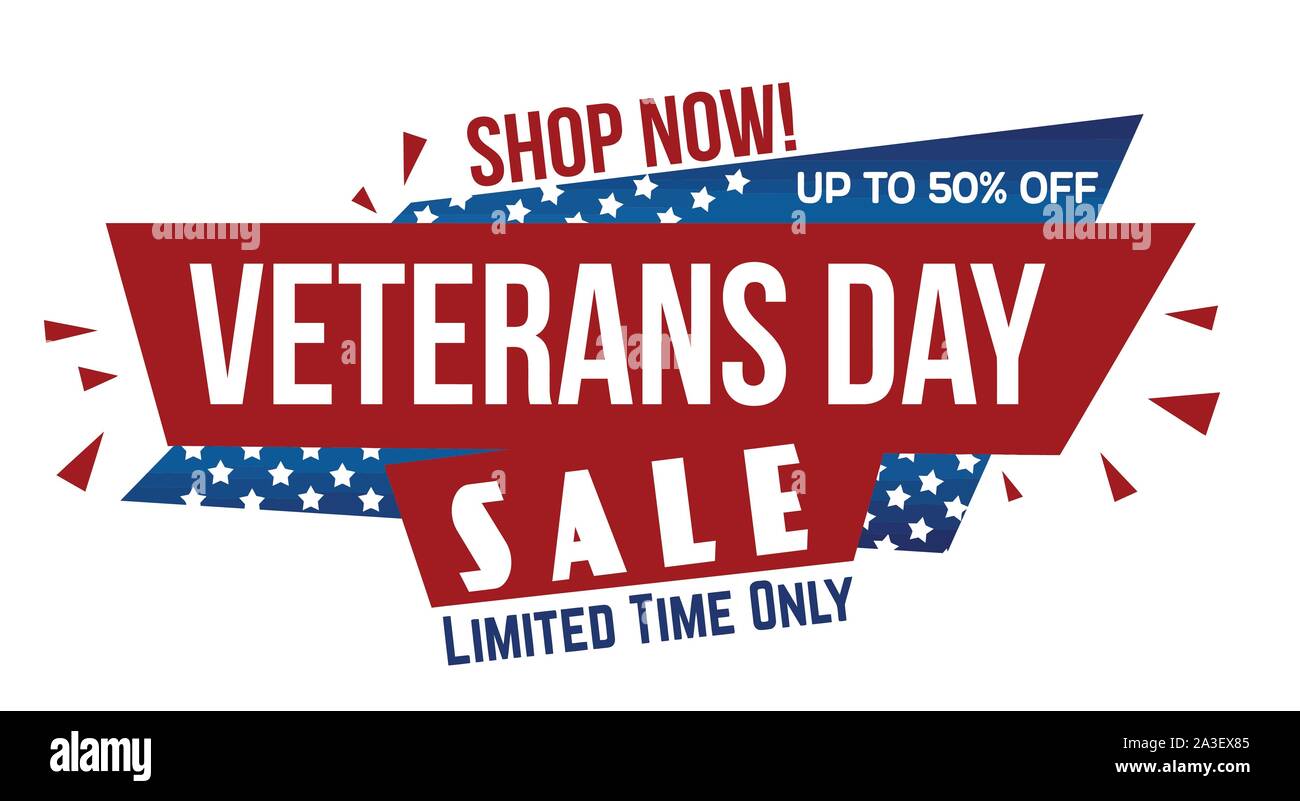 Veterani giorno vendita design banner su sfondo bianco, illustrazione vettoriale Illustrazione Vettoriale