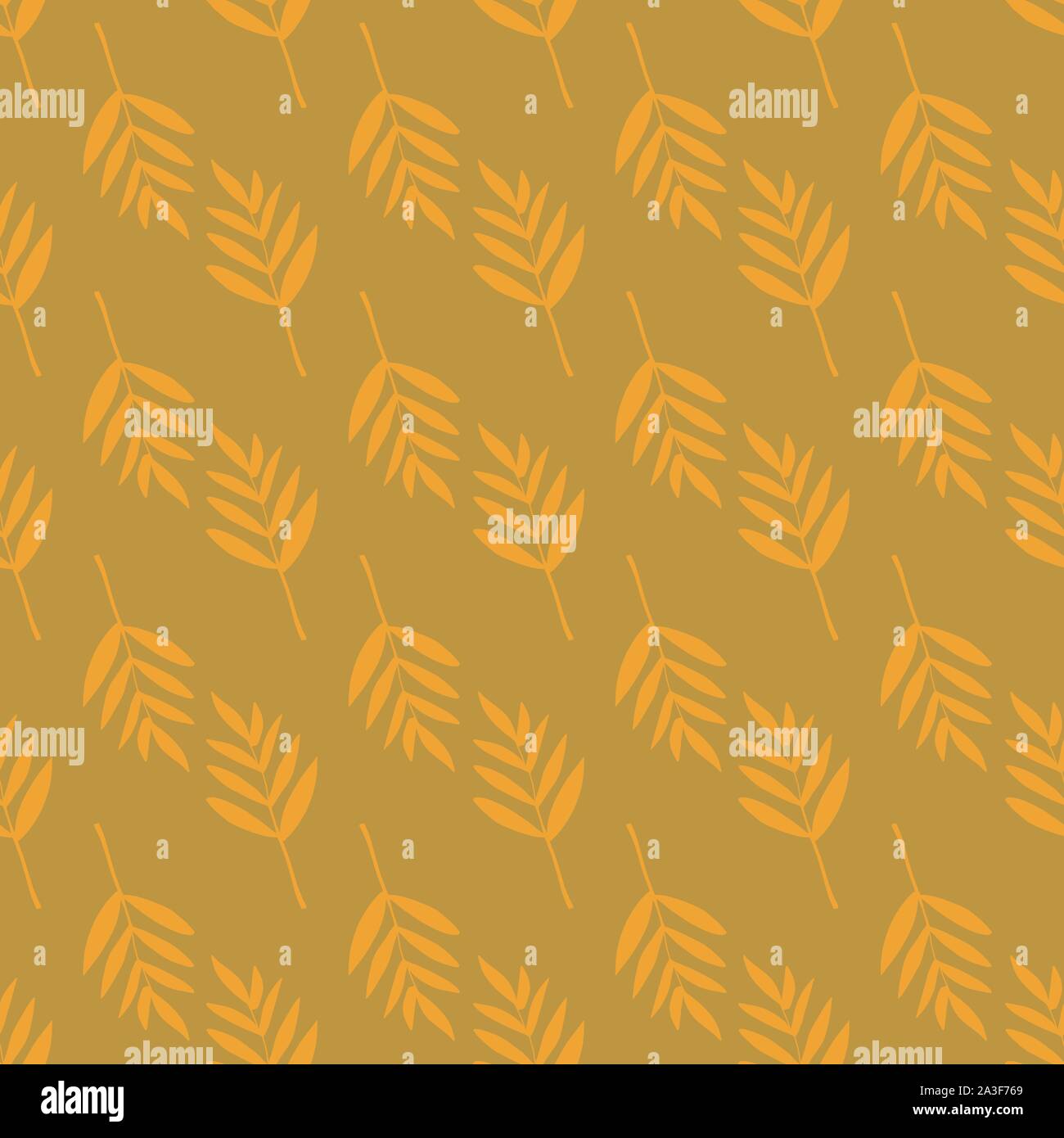 Seamless sfondo vettoriale con foglie di felce oro marrone giallo senape. Foglie Pinnate sagome motivo ripetitivo. Elegante design retrò per tessuto Illustrazione Vettoriale