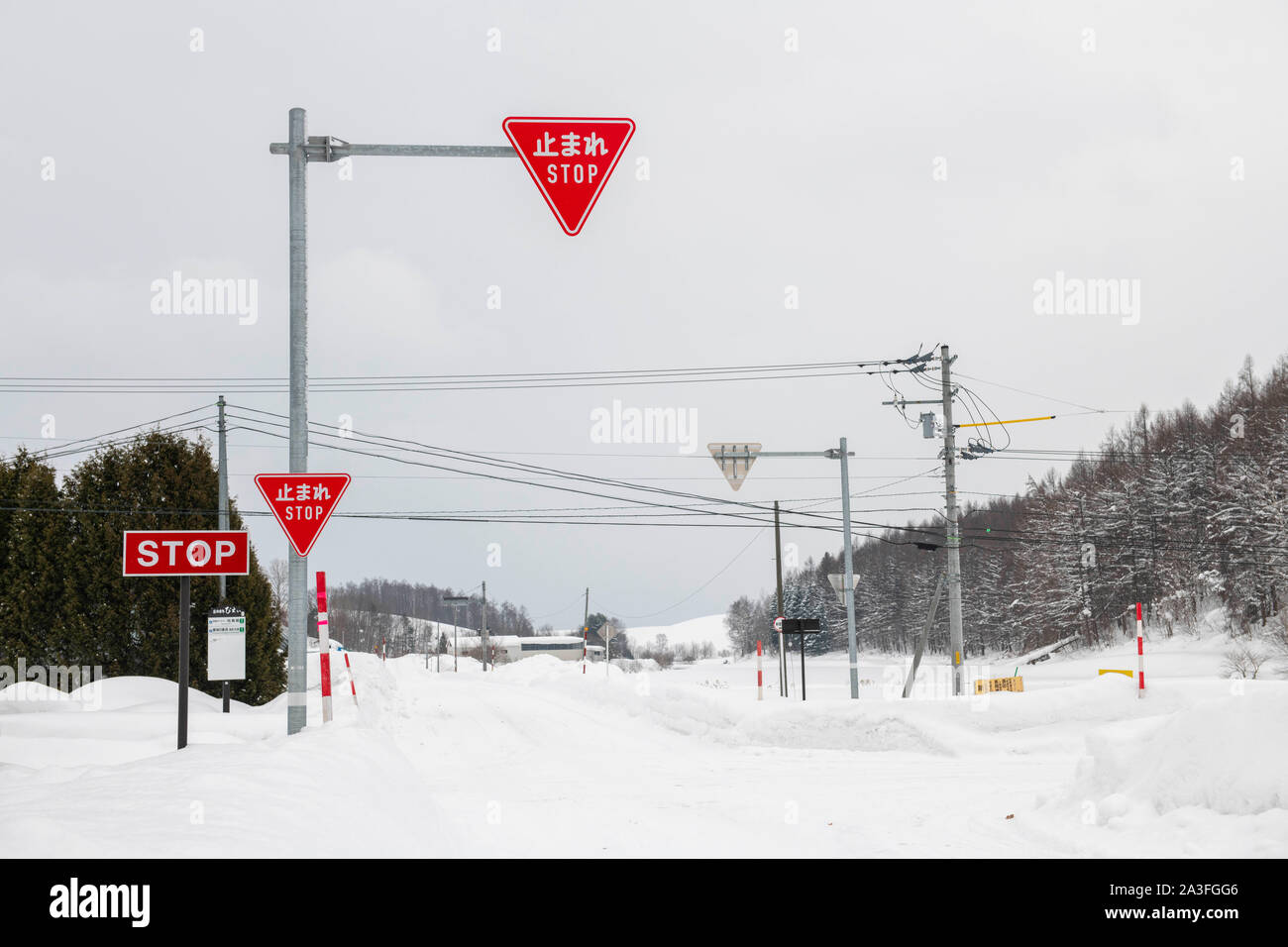 In inverno le condizioni stradali Hokkaido in Giappone Foto Stock
