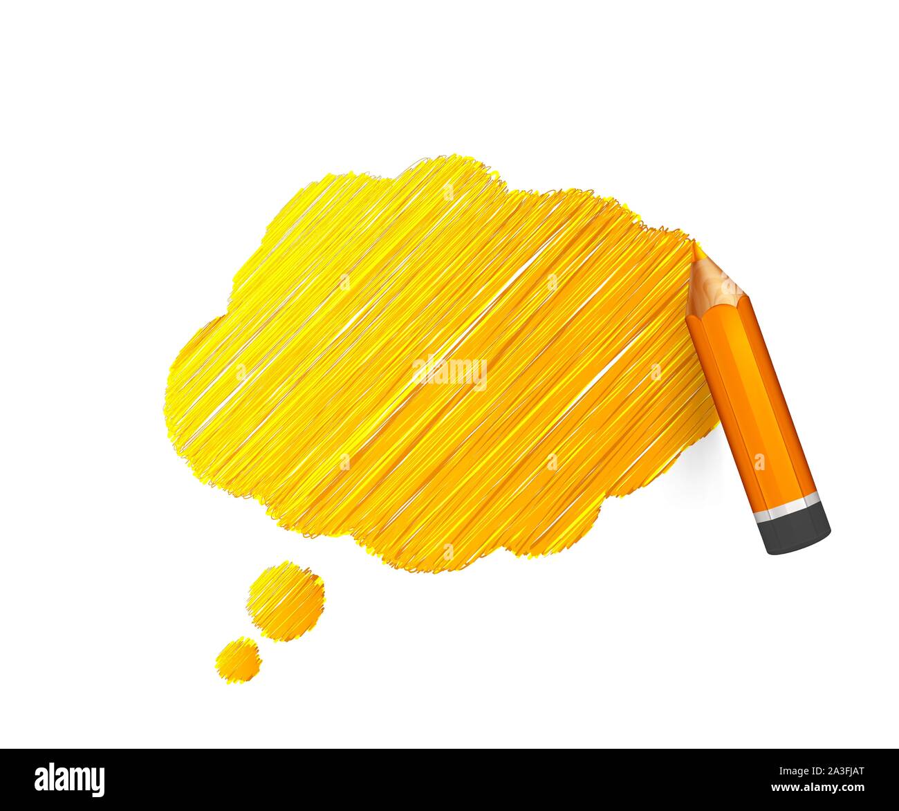 Matita e disegnati a mano discorso bolla su sfondo bianco. Banner con scarabocchi del crayon giallo e il luogo per il messaggio. Schizzo di cloud e colorati di linee stro Illustrazione Vettoriale