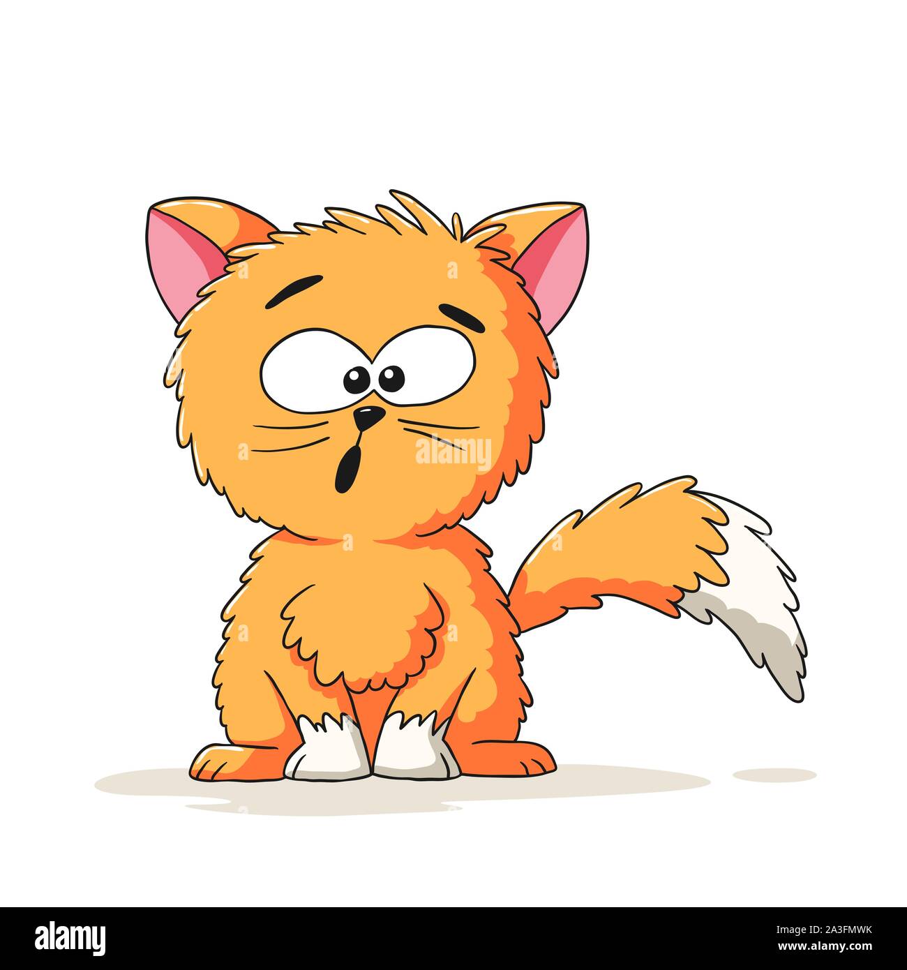 Red cartoon cat. Disegnata a mano illustrazione vettoriale con strati separati. Illustrazione Vettoriale