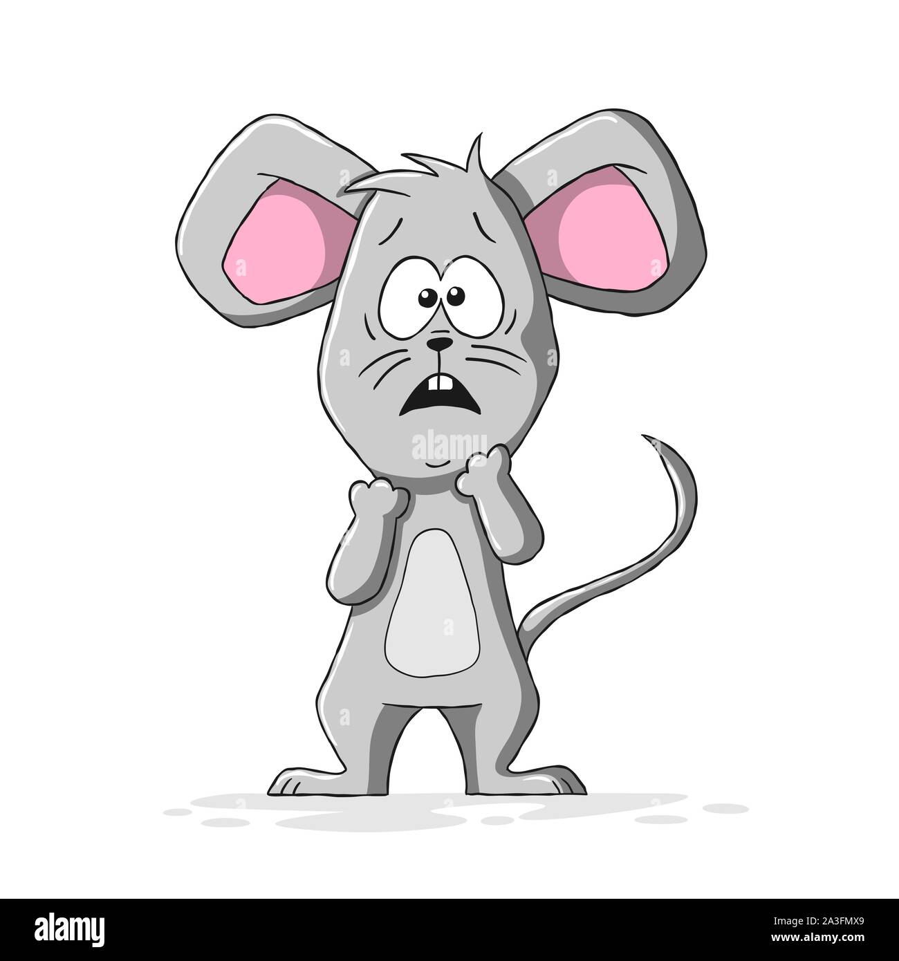 Spaventata cartoon mouse. Disegnata a mano illustrazione vettoriale con strati separati. Illustrazione Vettoriale