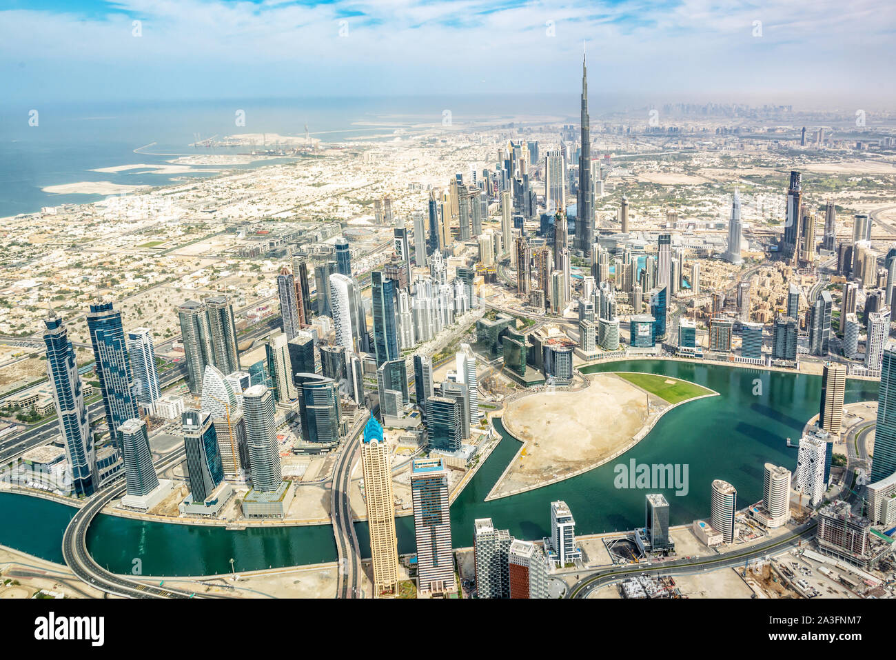 Vista aerea della skyline di Dubai, Emirati Arabi Uniti Foto Stock