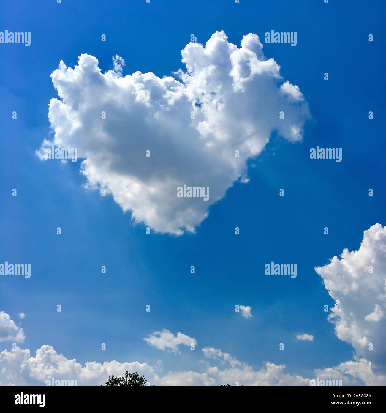 Forma di cuore cloud - cumulus sul cielo blu Foto Stock