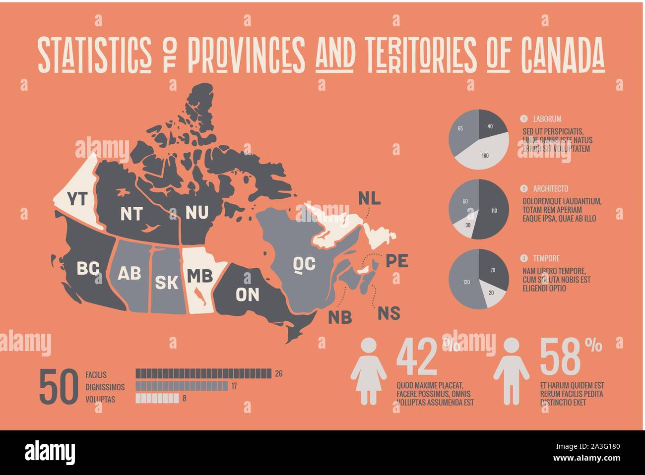 Mappa Canada. Mappa poster delle province e territori del Canada Illustrazione Vettoriale