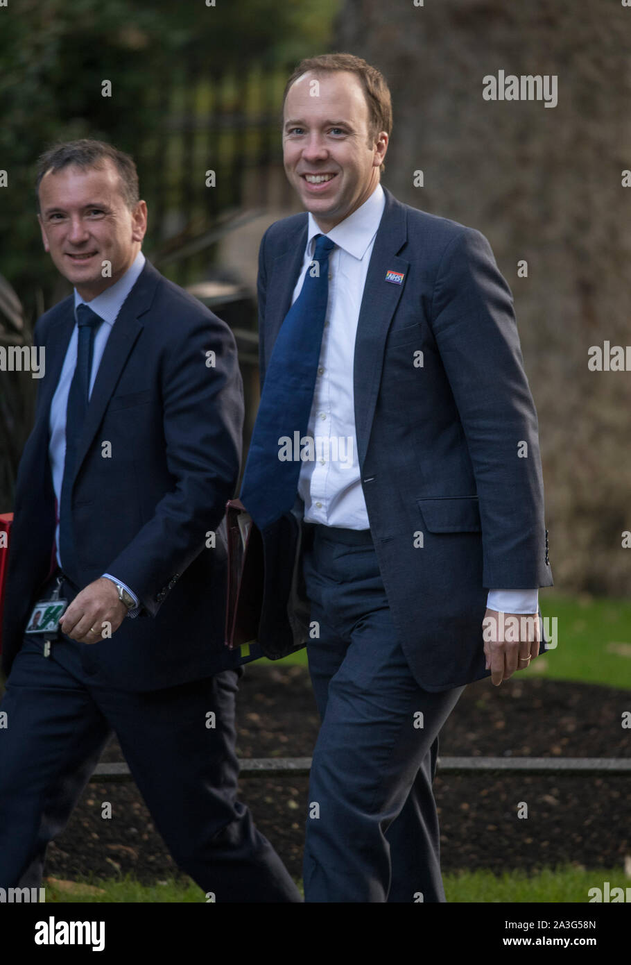 A Downing Street, Londra, Regno Unito. 8 ottobre 2019. Matt Hancock, Segretario di Stato per la salute e la cura sociale a Downing Street per settimanale riunione del gabinetto. Credito: Malcolm Park/Alamy Live News. Foto Stock