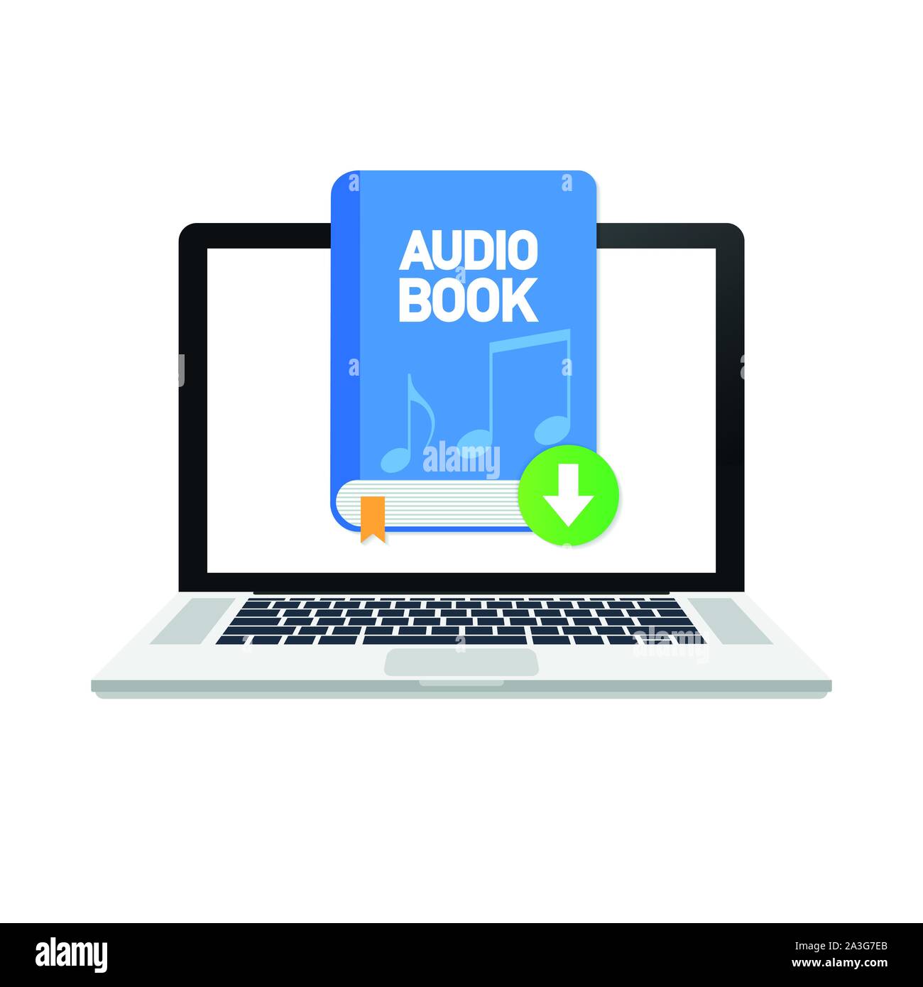 Scaricare il libro audio sul computer portatile. Vettore illustrazione stock. Illustrazione Vettoriale