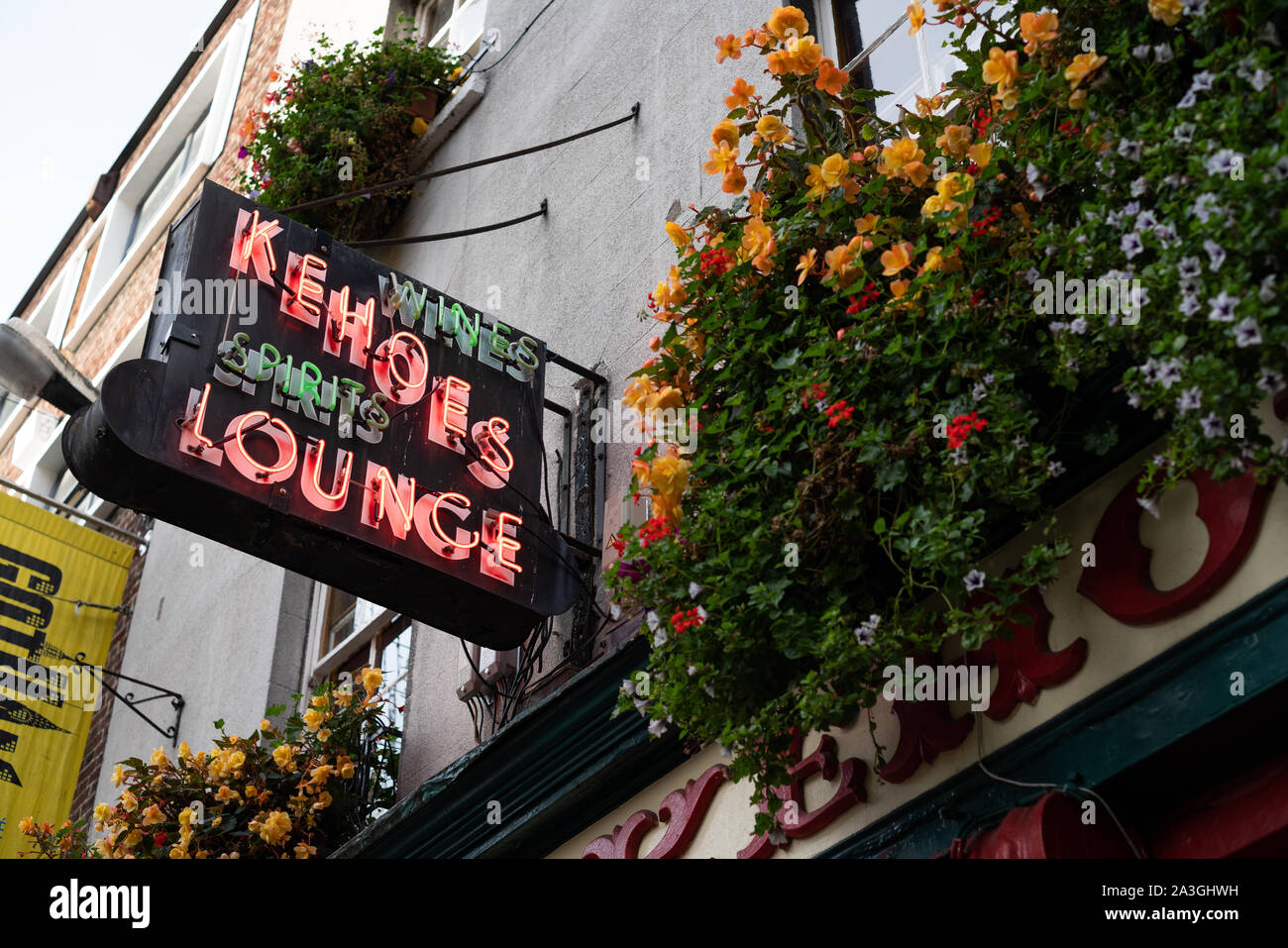Kehoes Lounge insegna al neon, Dublino, Irlanda. Foto Stock