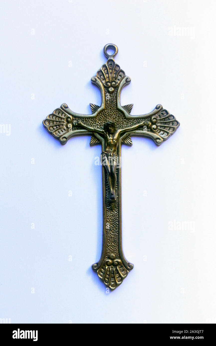 Antico crocifisso in metallo da collezione Foto Stock