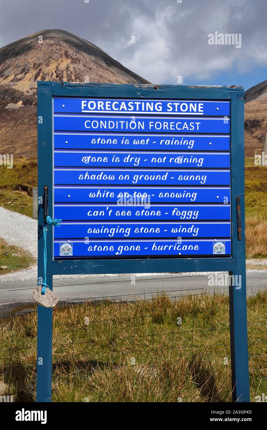 Regno Unito, Scozia, altopiani, Ebridi, Isola di Skye, Torrin sul bordo del Loch Slapin, previsioni meteo stone Foto Stock