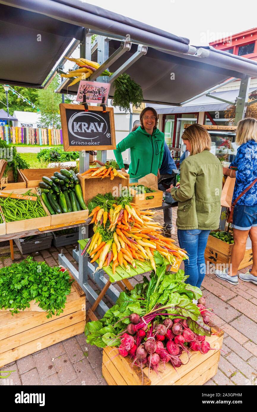 La Svezia, nella contea di Vastra Gotaland, Hokerum, Ulricehamn borgo, Rochat relazione familiare, giorno di mercato Foto Stock