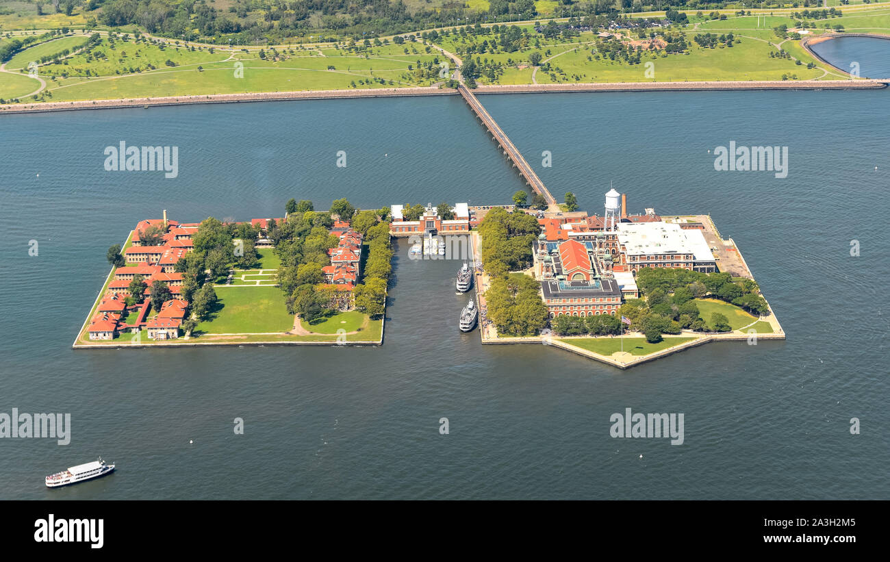 Vista aerea di Ellis Island, New York. Foto Stock