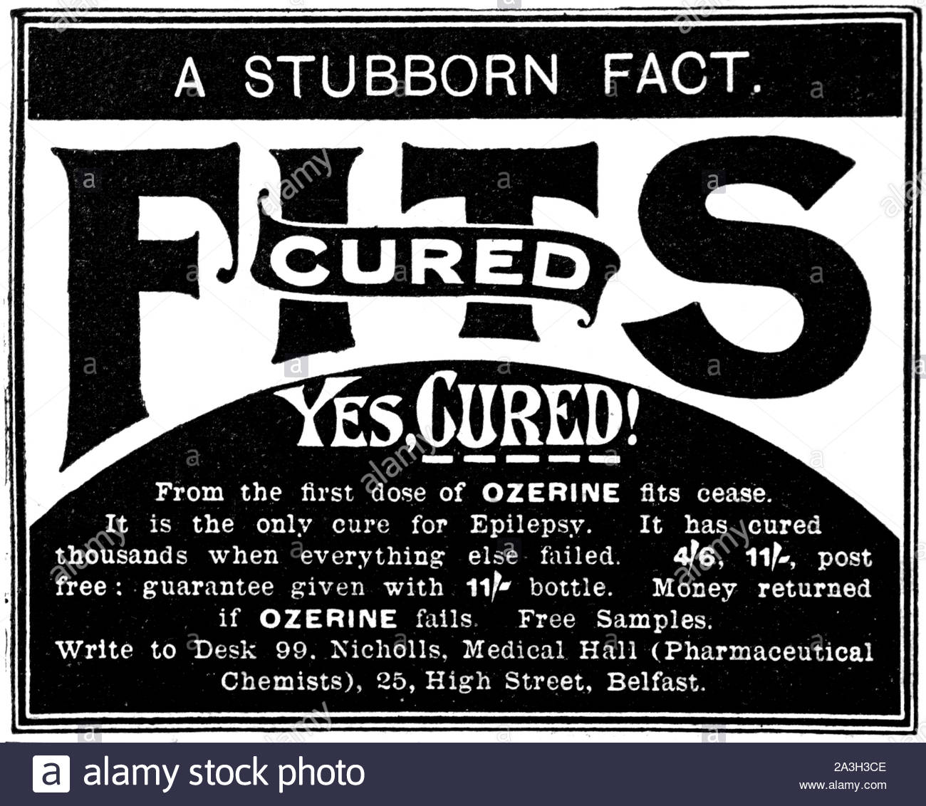 Era Vittoriana, Ozerine cura per epilessia, vintage pubblicità dal 1899 Foto Stock