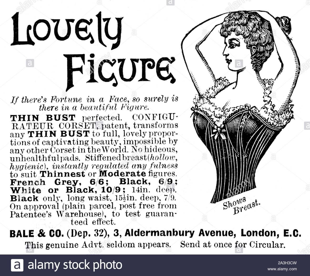 Era Vittoriana, Configurateur corsetto, vintage pubblicità dal 1899 Foto Stock