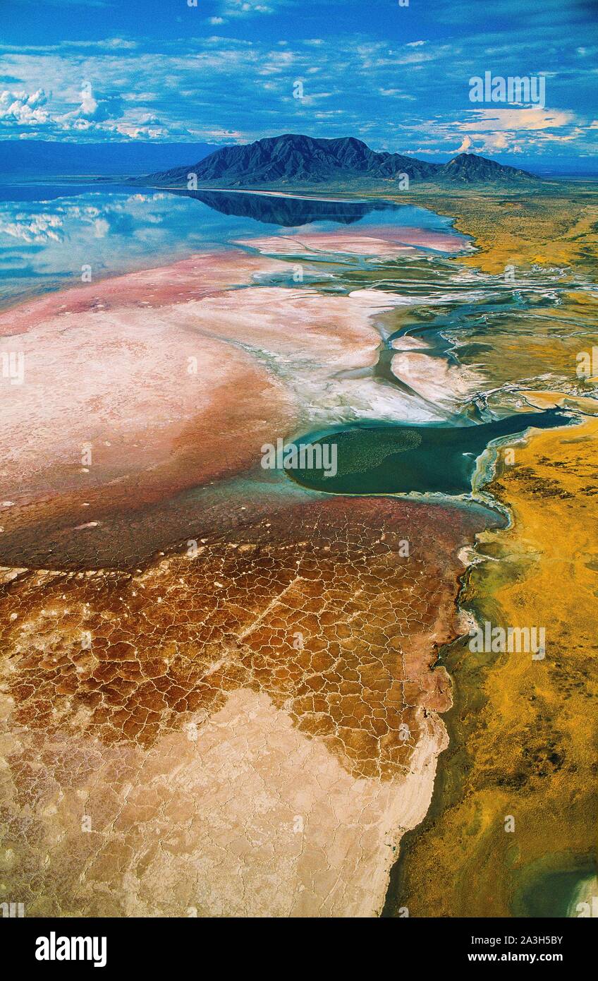 Tanzania, a nord della frontiera, il Lago Natron dal cielo (vista aerea) Foto Stock