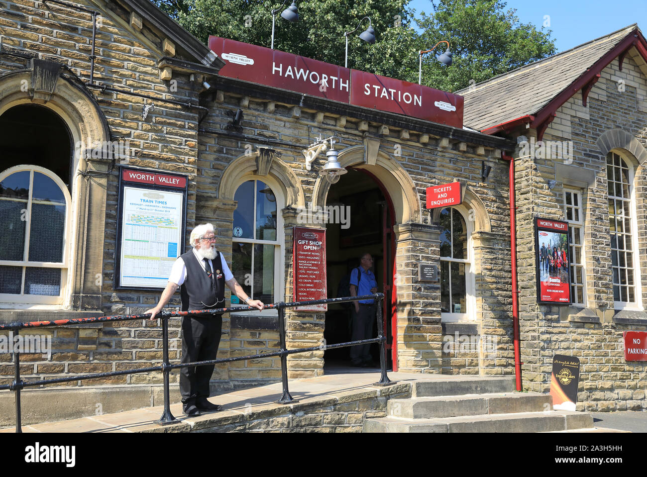 La Keighley & Worth Valley heritage steam railway station in Haworth, West Yorkshire, Regno Unito Foto Stock