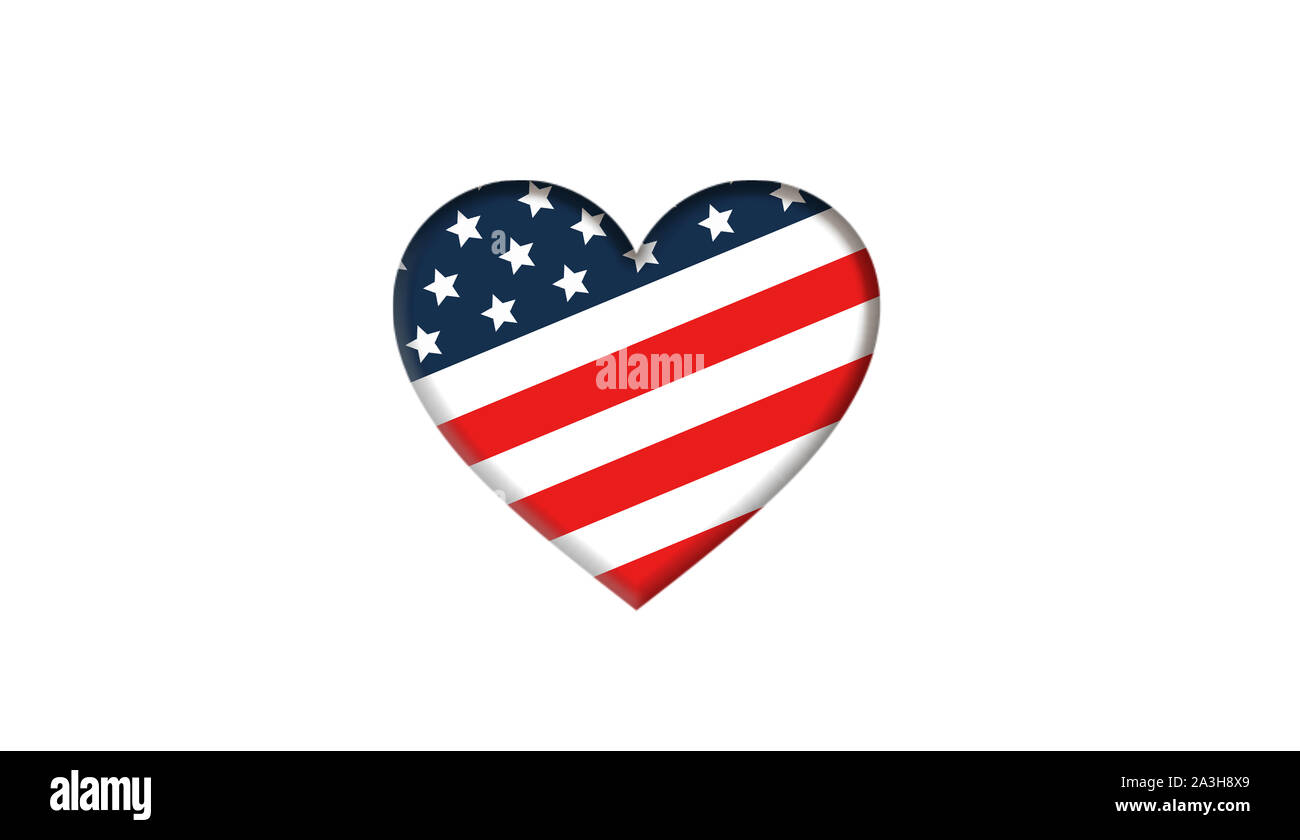 Bandiera americana a forma di cuore. Bandiera degli Stati Uniti. Foto Stock