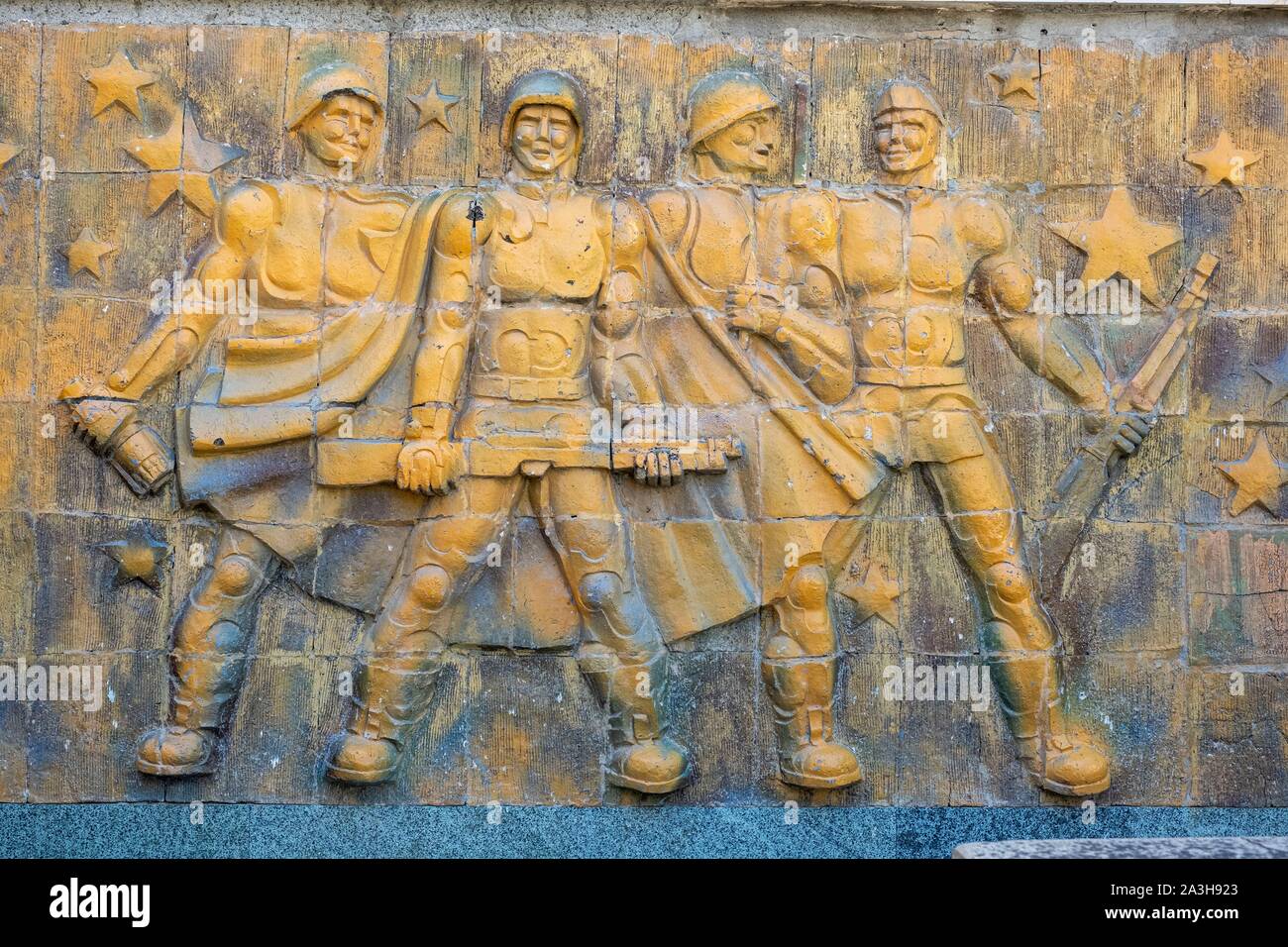 La Georgia, Shida Kartli regione, Gori, luogo di nascita del leader sovietico Joseph Stalin, murale della Grande Guerra Patriottica museo Foto Stock