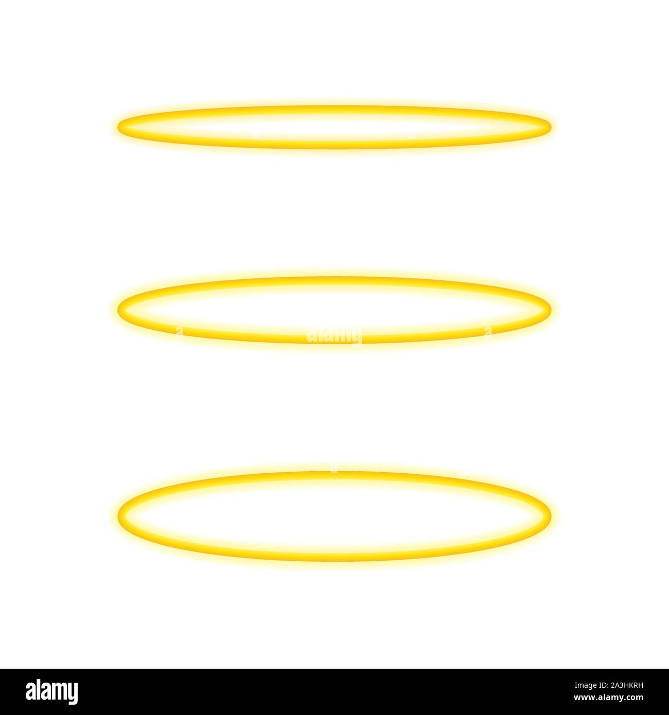 Impostare Halo Angel anello . Santo golden circle nimbus isolati su sfondo bianco. Vettore illustrazione stock. Illustrazione Vettoriale