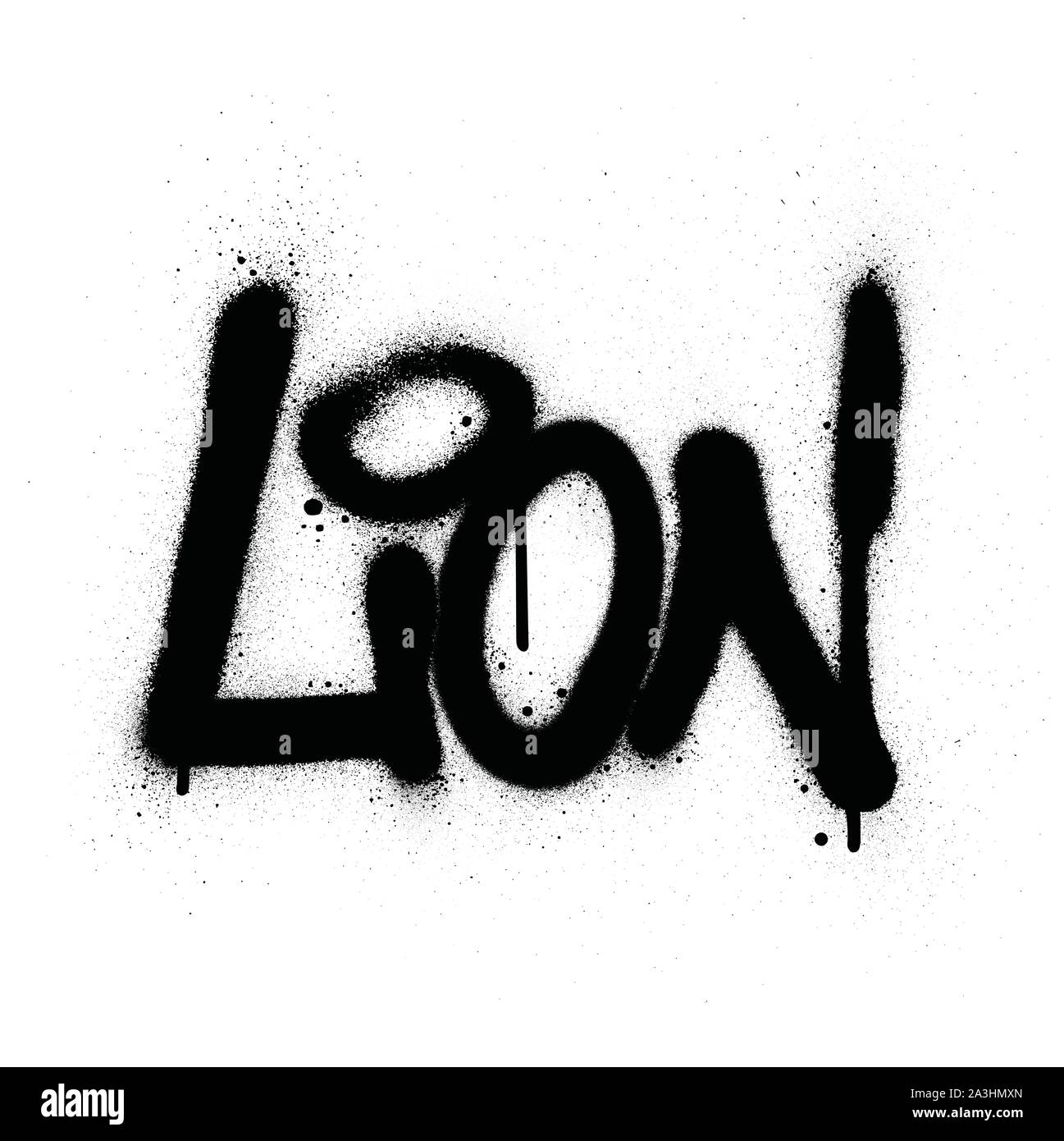 Graffiti lion parola spruzzato in nero su bianco Illustrazione Vettoriale