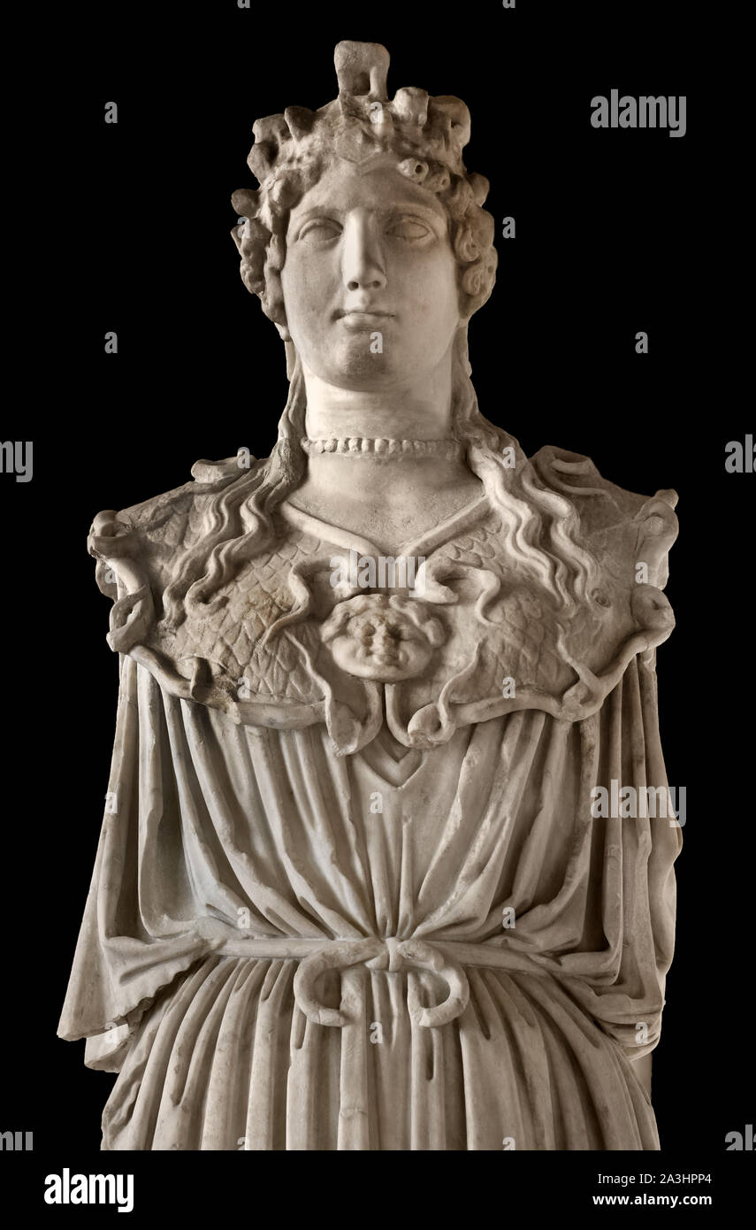 Athena Parthenos (dettaglio) Parian marble (corpo) e Pentelic marble (testa), copia romana dal 1st-II secolo d.c. dopo il V secolo a.c. originale di Fidia, greco, Grecia, romana, Foto Stock