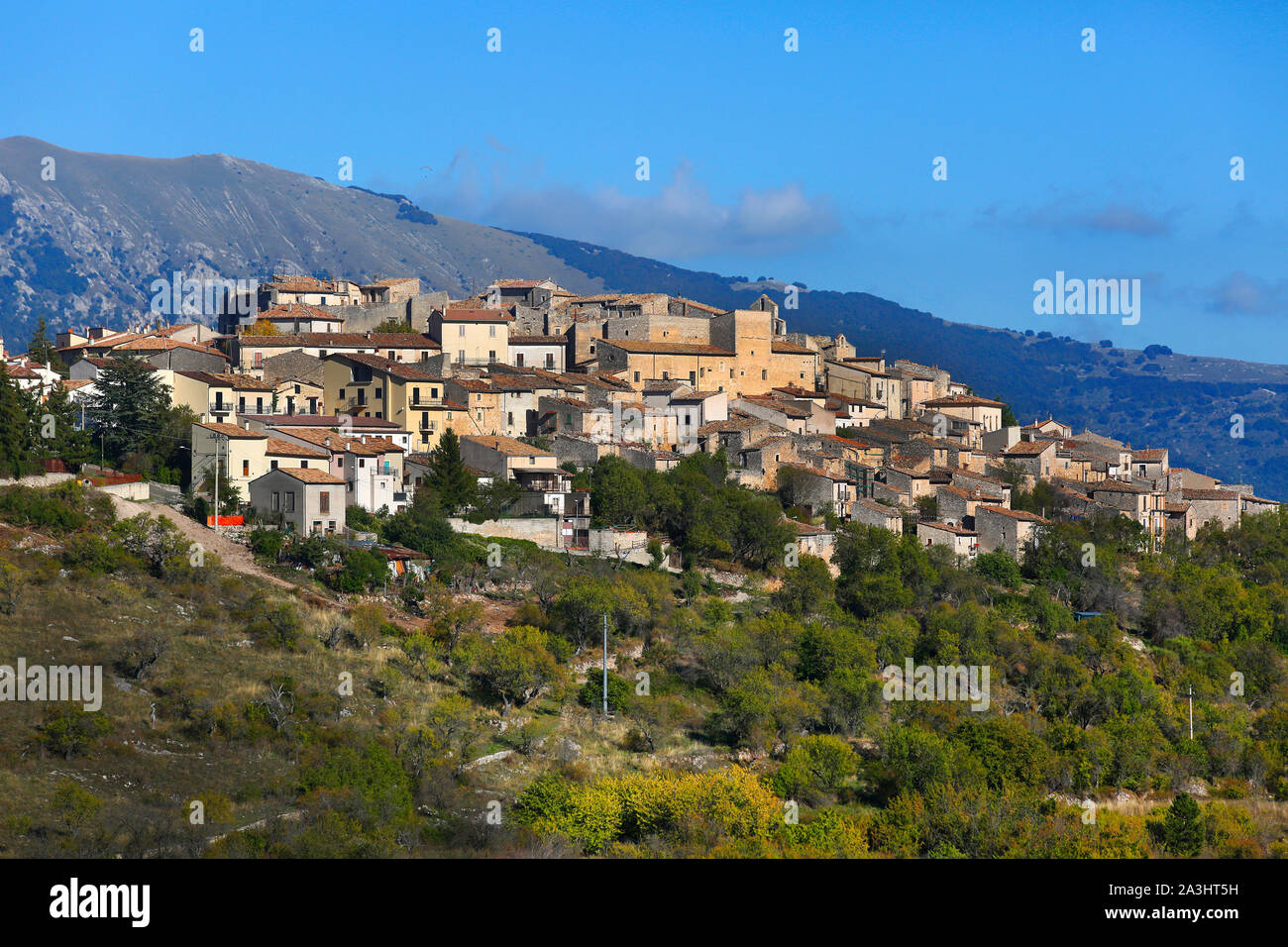 Castelvecchio Calvisio nella regione Abruzzo d'Italia. Foto Stock