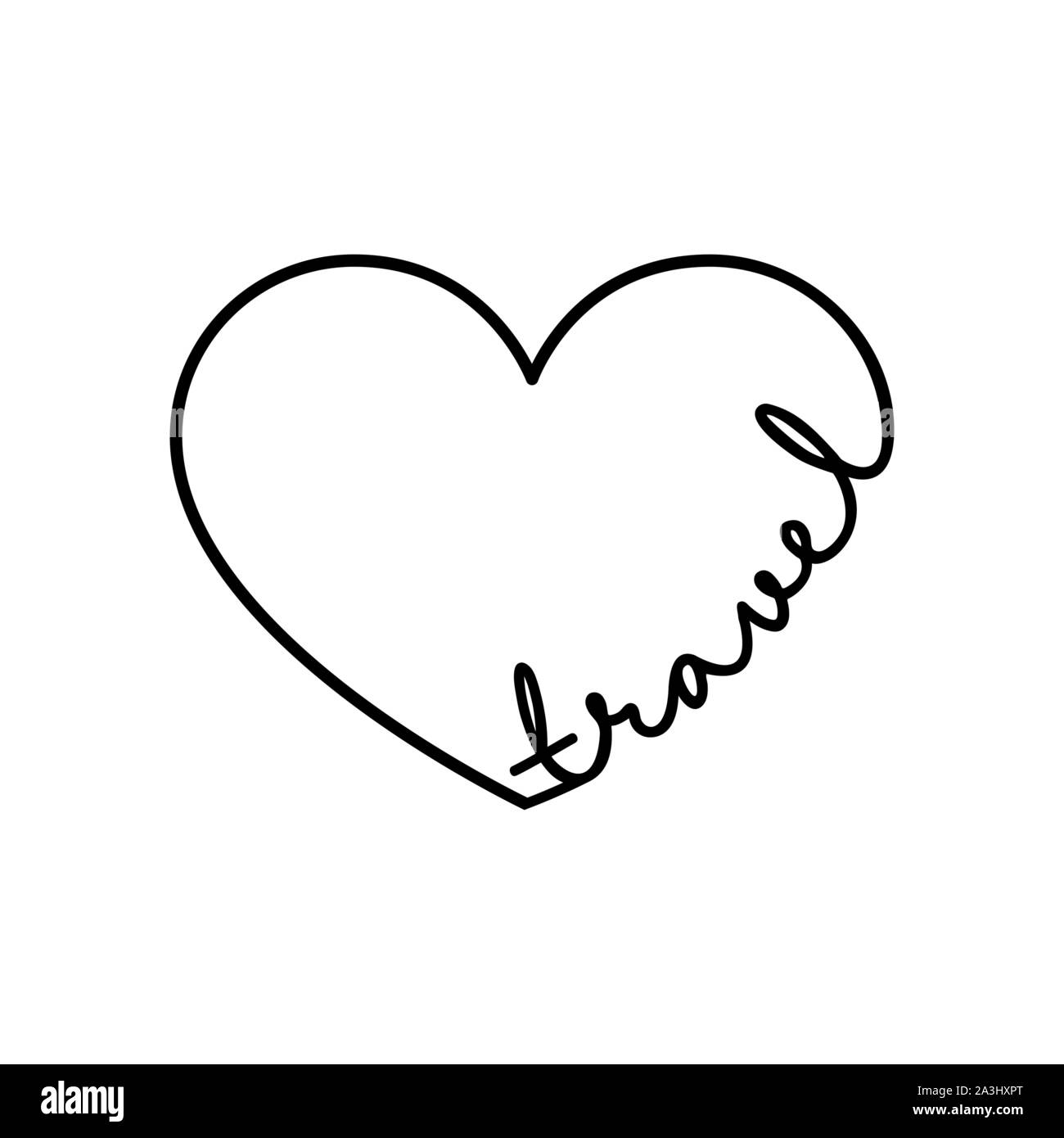 Viaggio - calligraphy parola con disegnati a mano cuore. Caratteri simbolo illustrazione per t-shirt, poster, un matrimonio, un biglietto di auguri Illustrazione Vettoriale