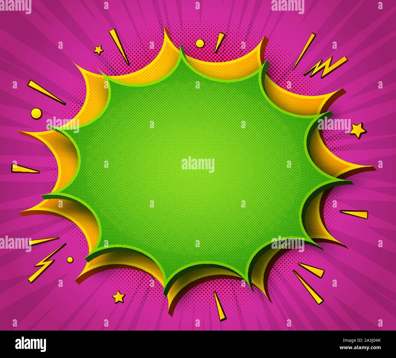 Sfondo di fumetti. Cartoon poster in pop art style con giallo-verde di fumetti con i mezzitoni e gli effetti sonori. Divertente banner colorati con il luogo Illustrazione Vettoriale