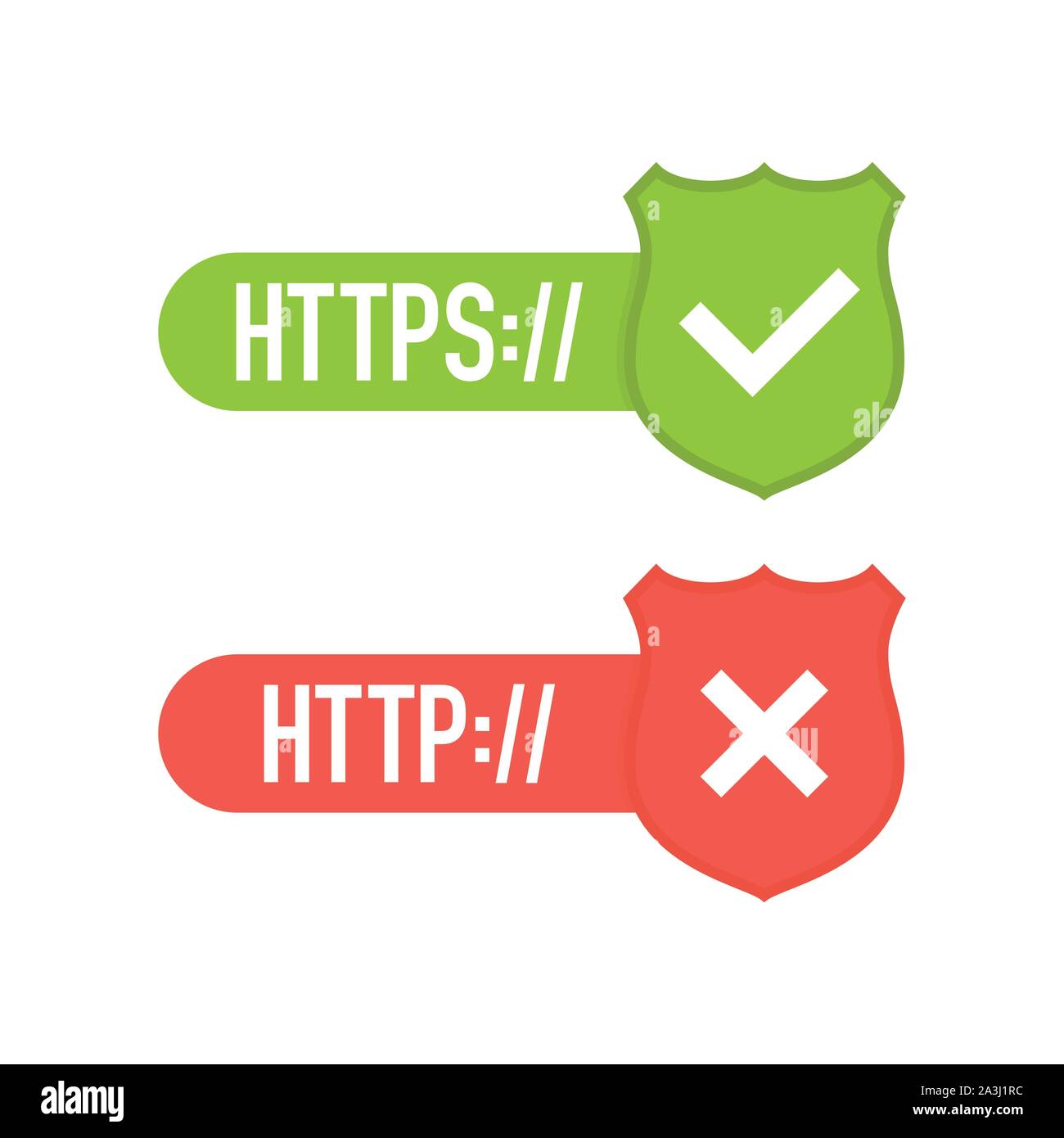Http e https protocolli sulla protezione, su sfondo bianco. Vettore illustrazione stock Illustrazione Vettoriale