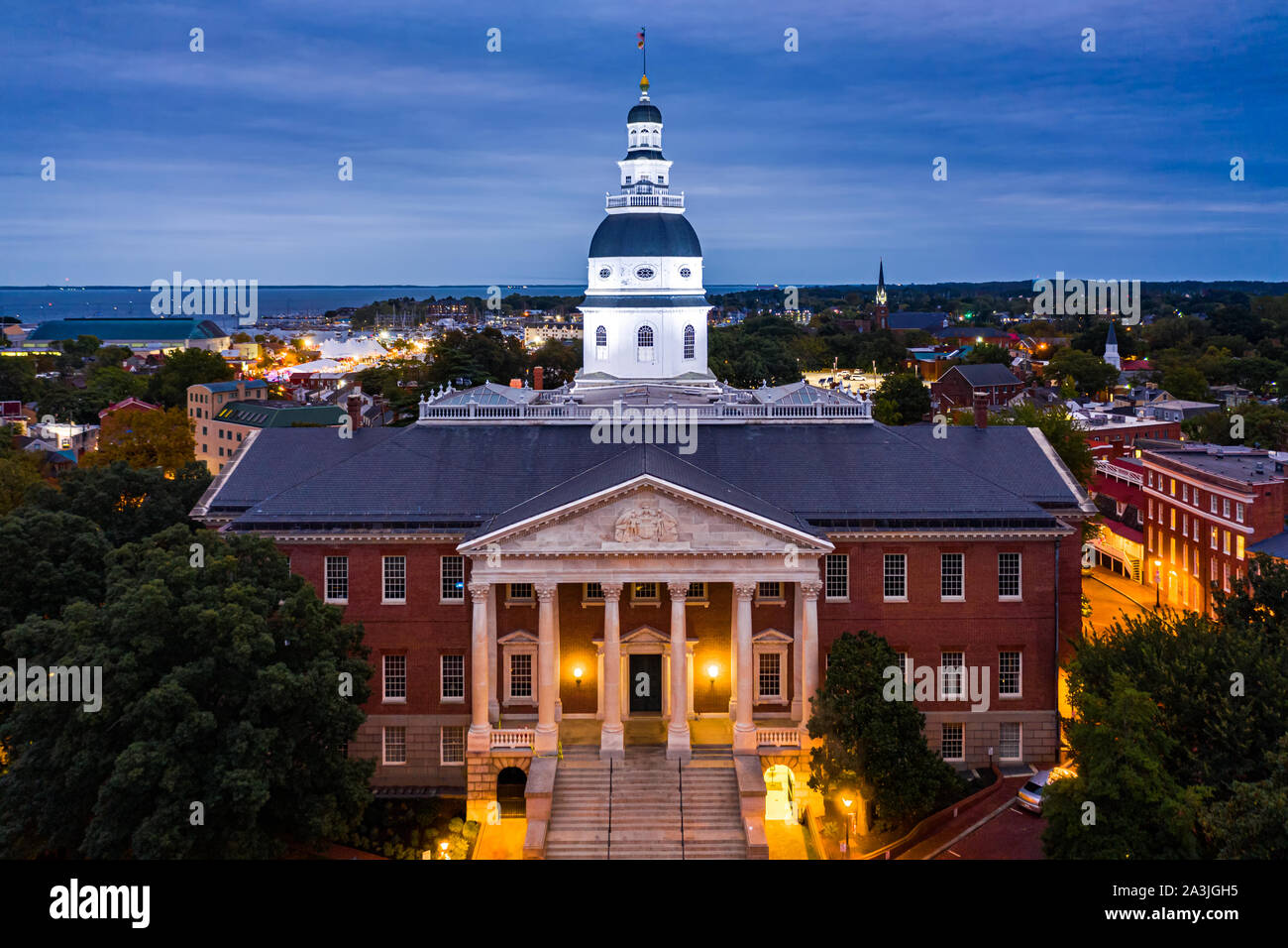 Maryland State House, in Annapolis, al crepuscolo Foto Stock