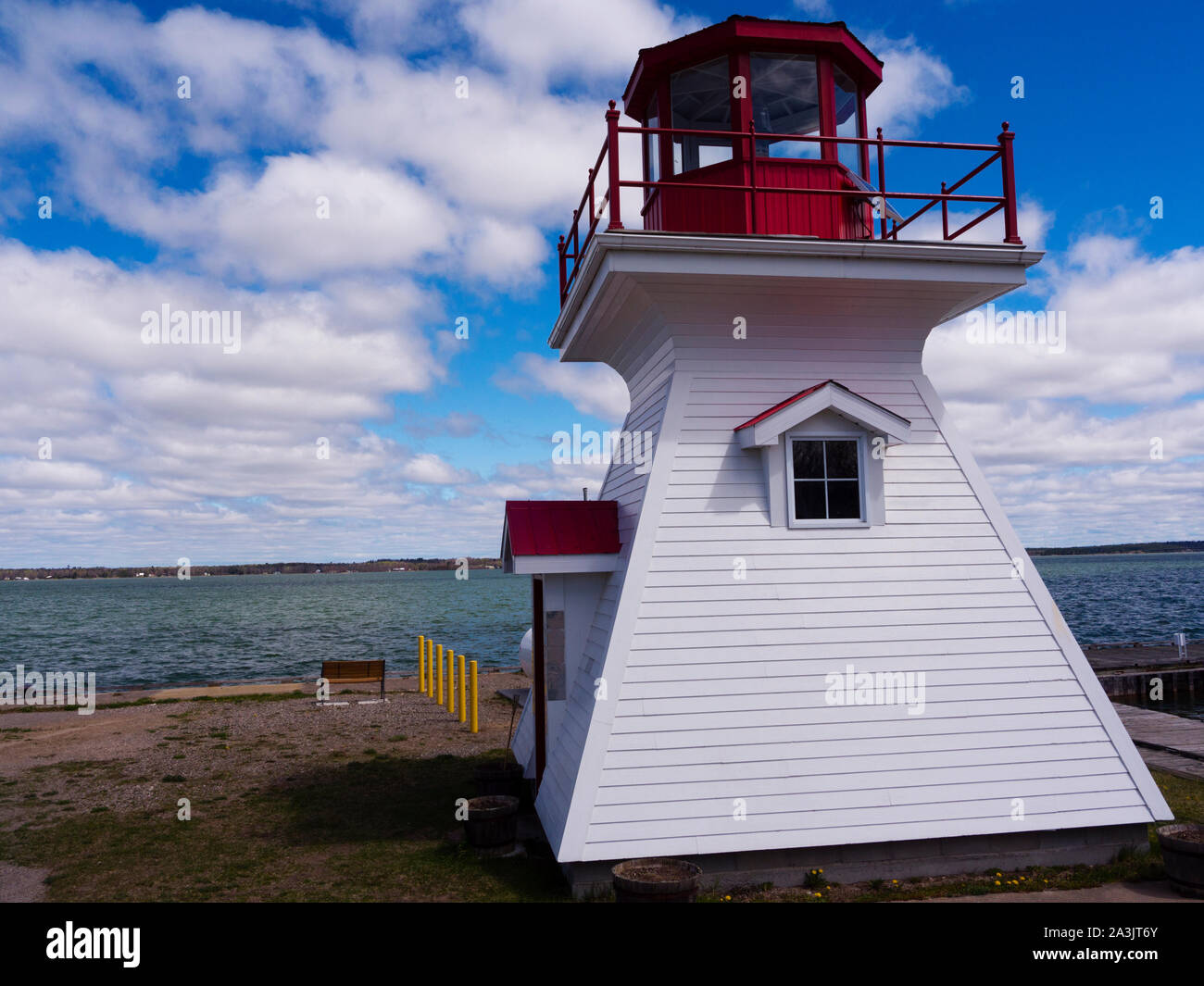 Faro in Richard's Landing, Ontario sul Lago Huron, Canada Foto Stock